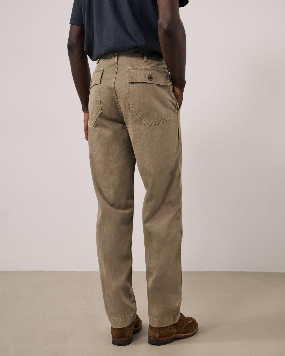 Pantalon Homme en Coton à Chevrons Beige Fatigue