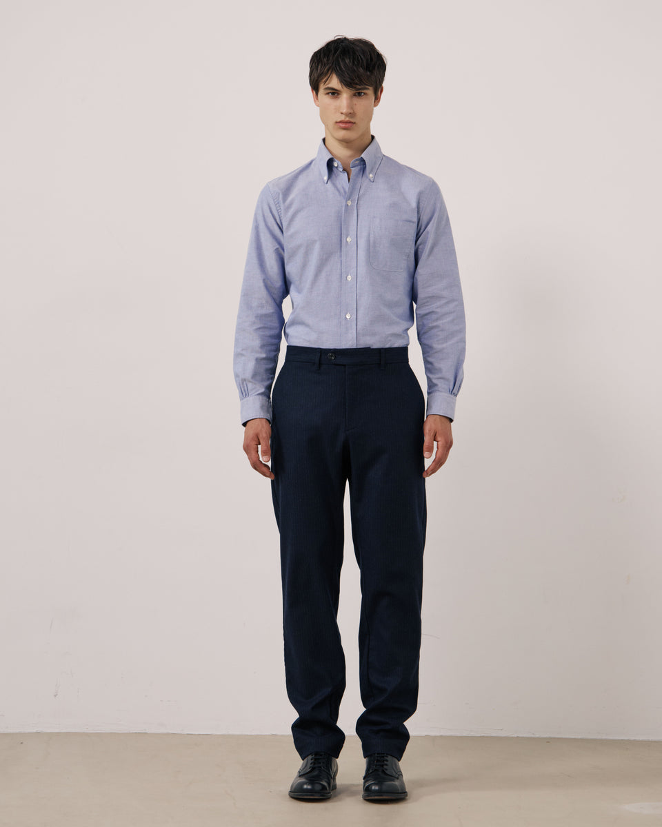 Pantalon Homme en Flanelle de Laine à Rayures Bleu Marine Taylor - Image principale