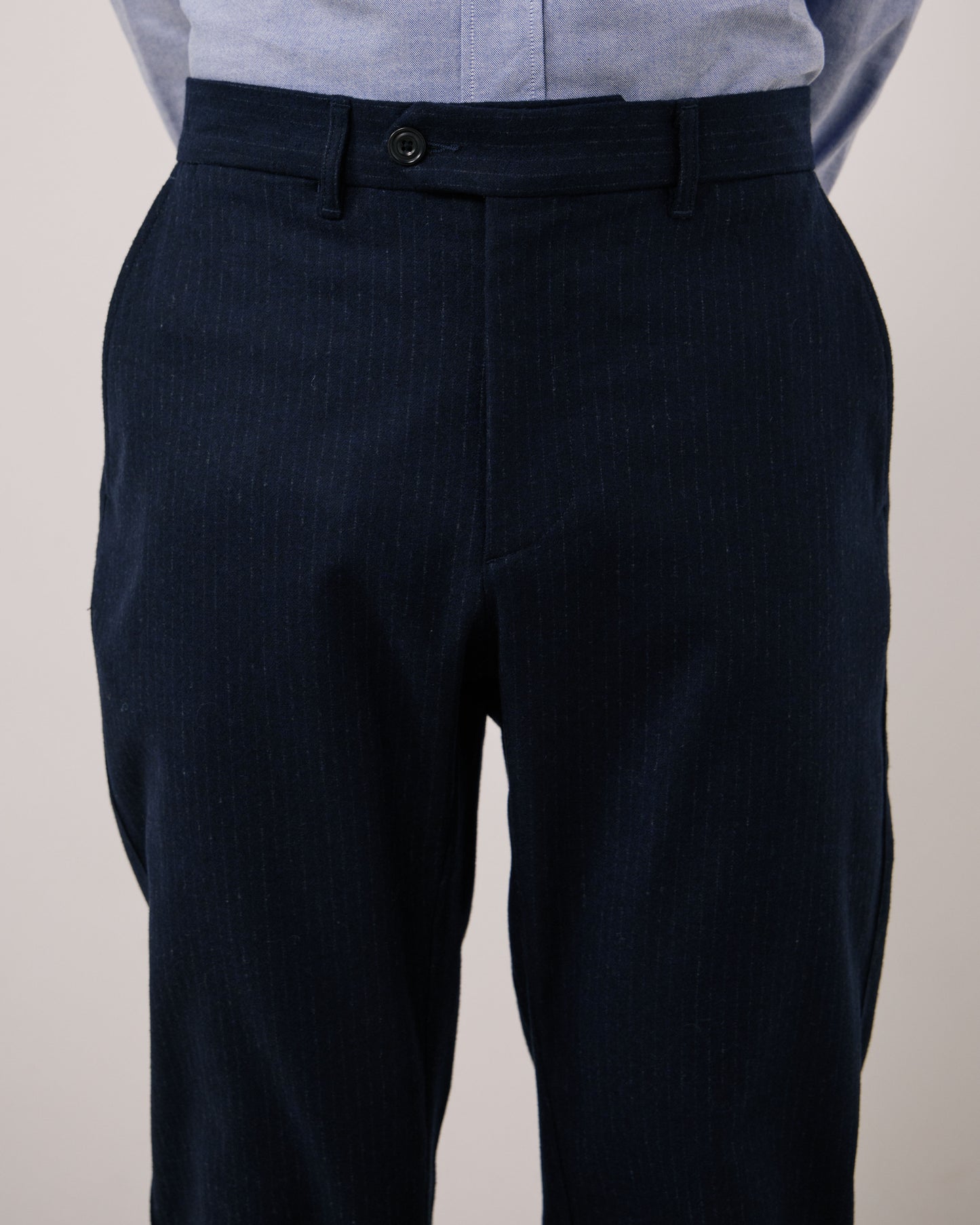 Pantalon Homme en Flanelle de Laine à Rayures Bleu Marine Taylor