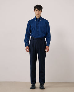 Pantalon Homme en Flanelle de Laine Vierge Bleu Marine Task