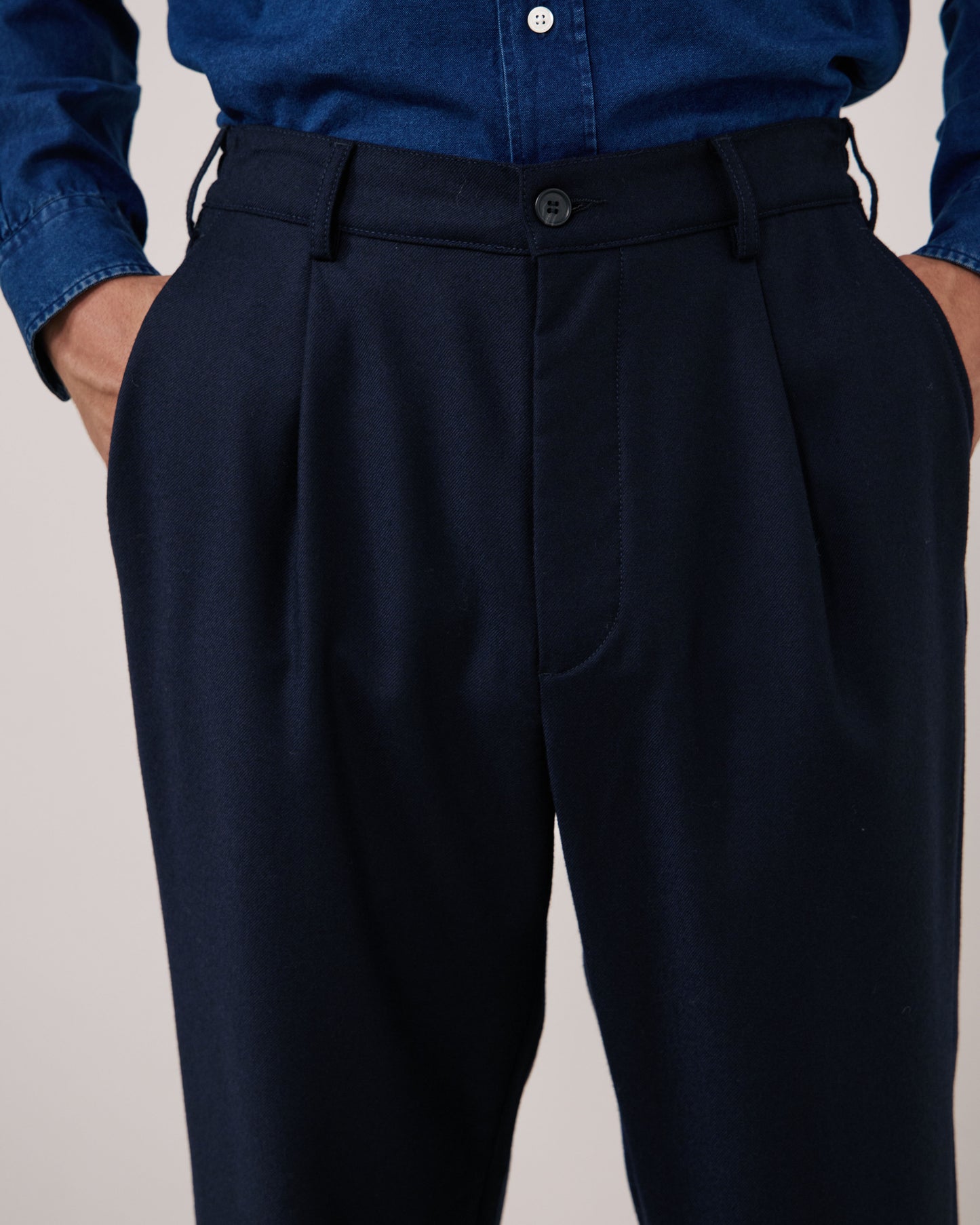 Pantalon Homme en Flanelle de Laine Vierge Bleu Marine Task