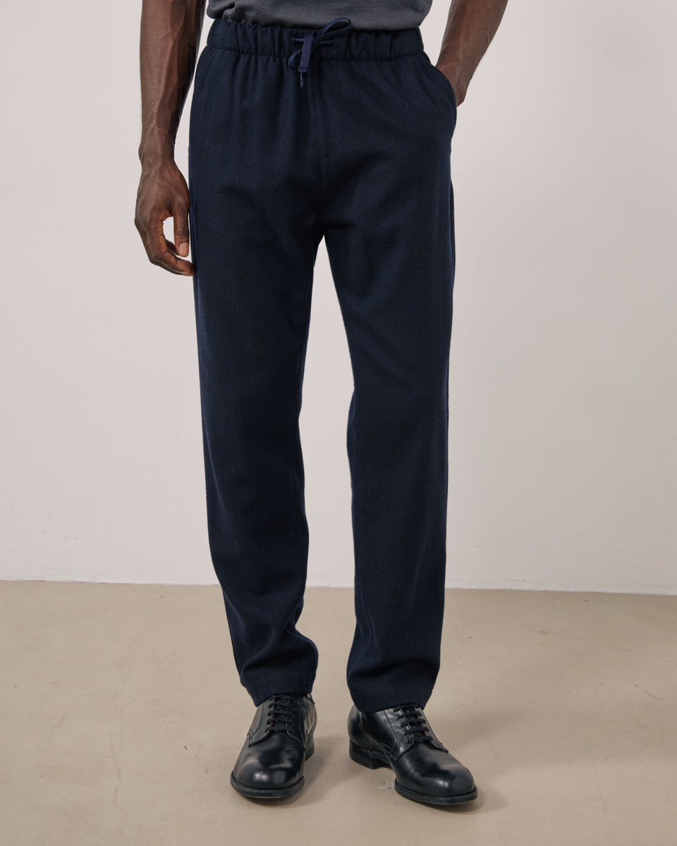 Pantalon Homme en Flanelle de laine Bleu Marine Joggy - Image 2