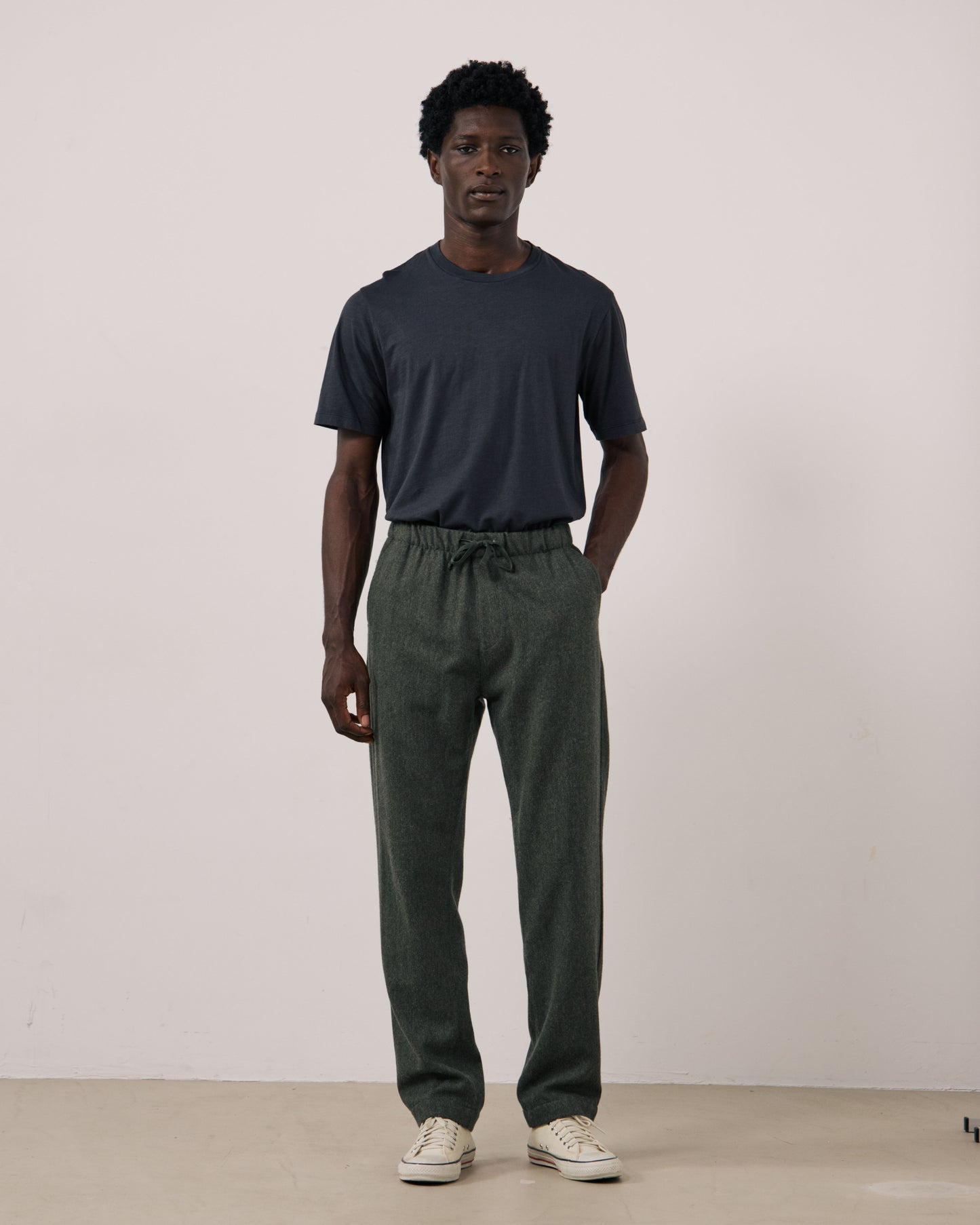 Pantalon Homme en Flanelle de laine Vert Militaire Joggy