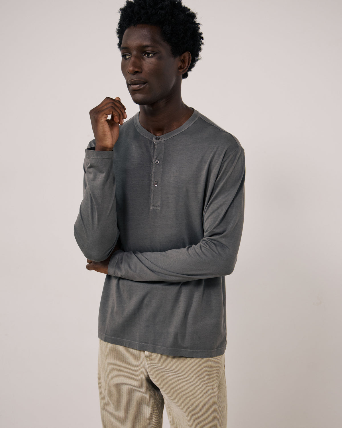T-shirt Homme en Jersey de Lyocell & Coton Gris Henley