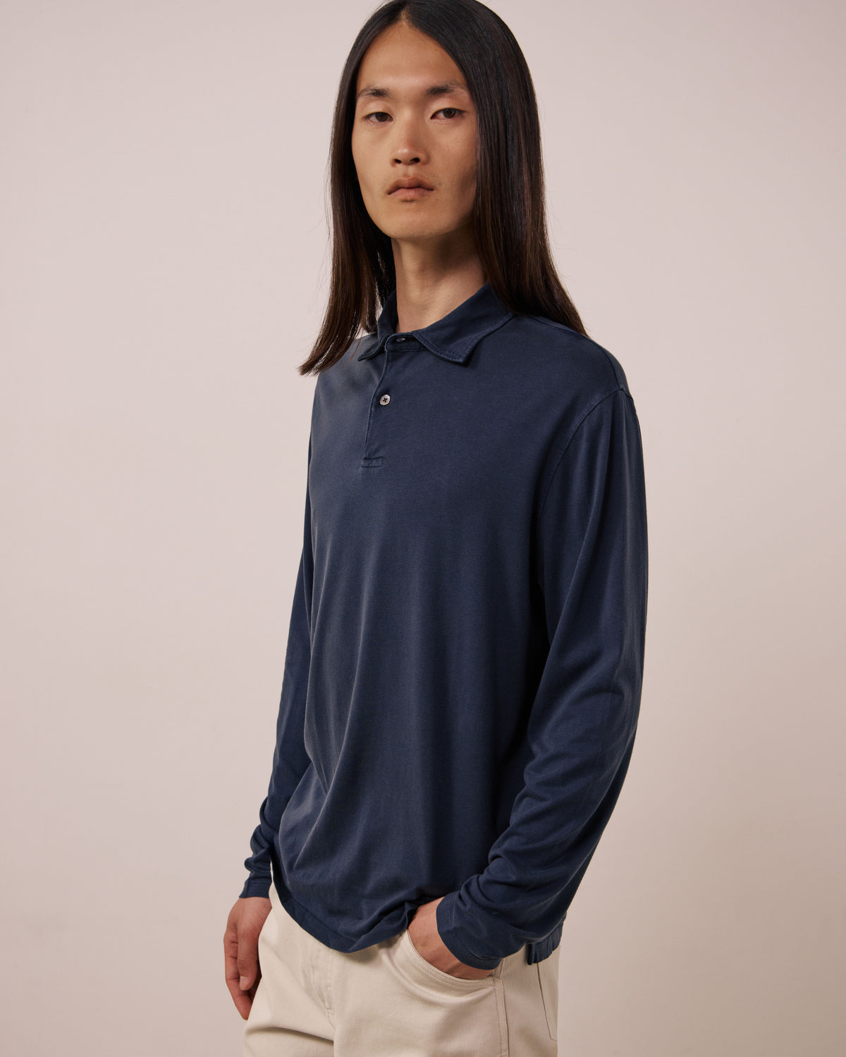 Polo Homme en Jersey de Lyocell & Coton Bleu Nuit