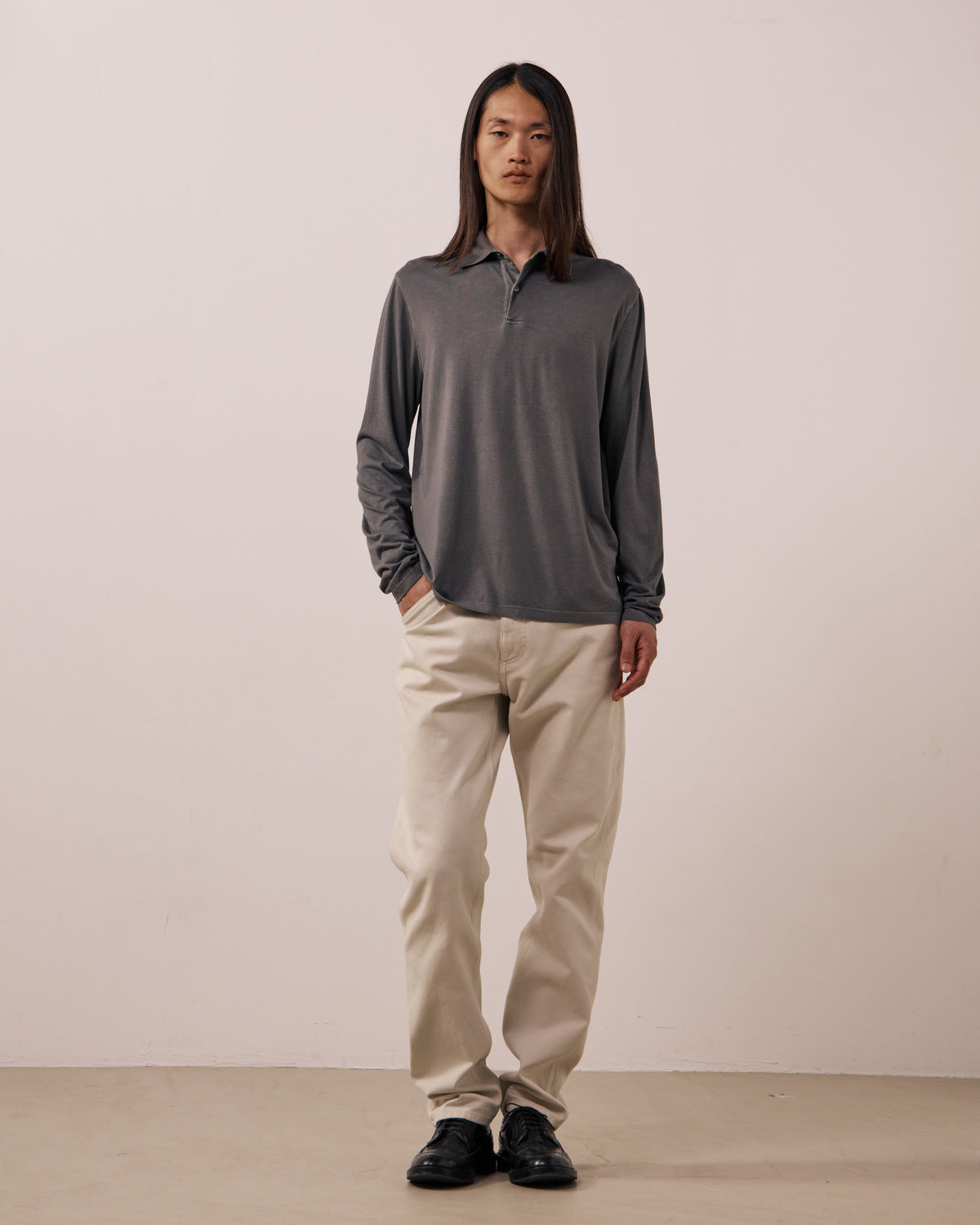 Polo Homme en Jersey de Lyocell & Coton Gris