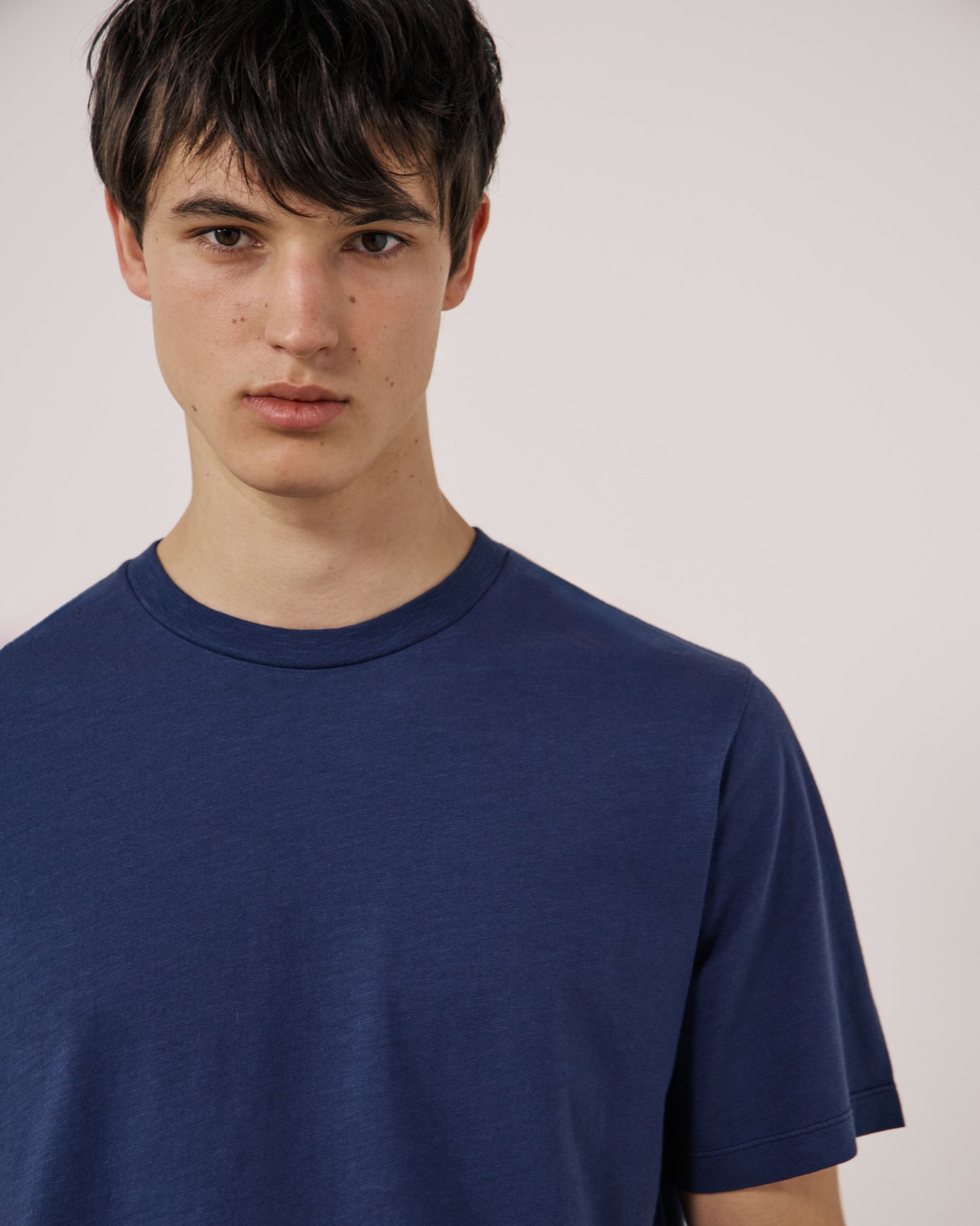 T-shirt Homme en Coton Slub Bleu Marine Crew