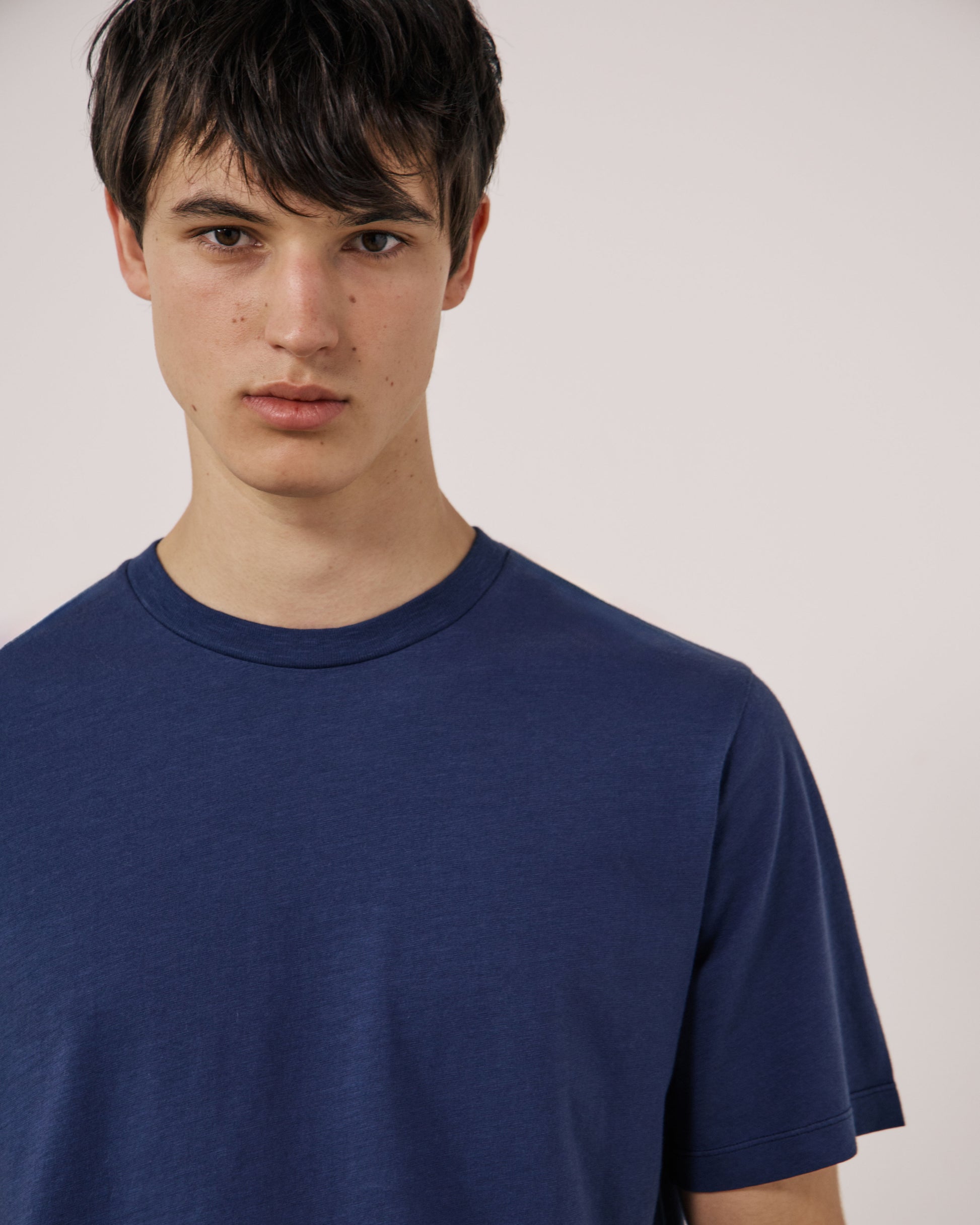 T-shirt Homme en Coton Slub Bleu Marine Crew