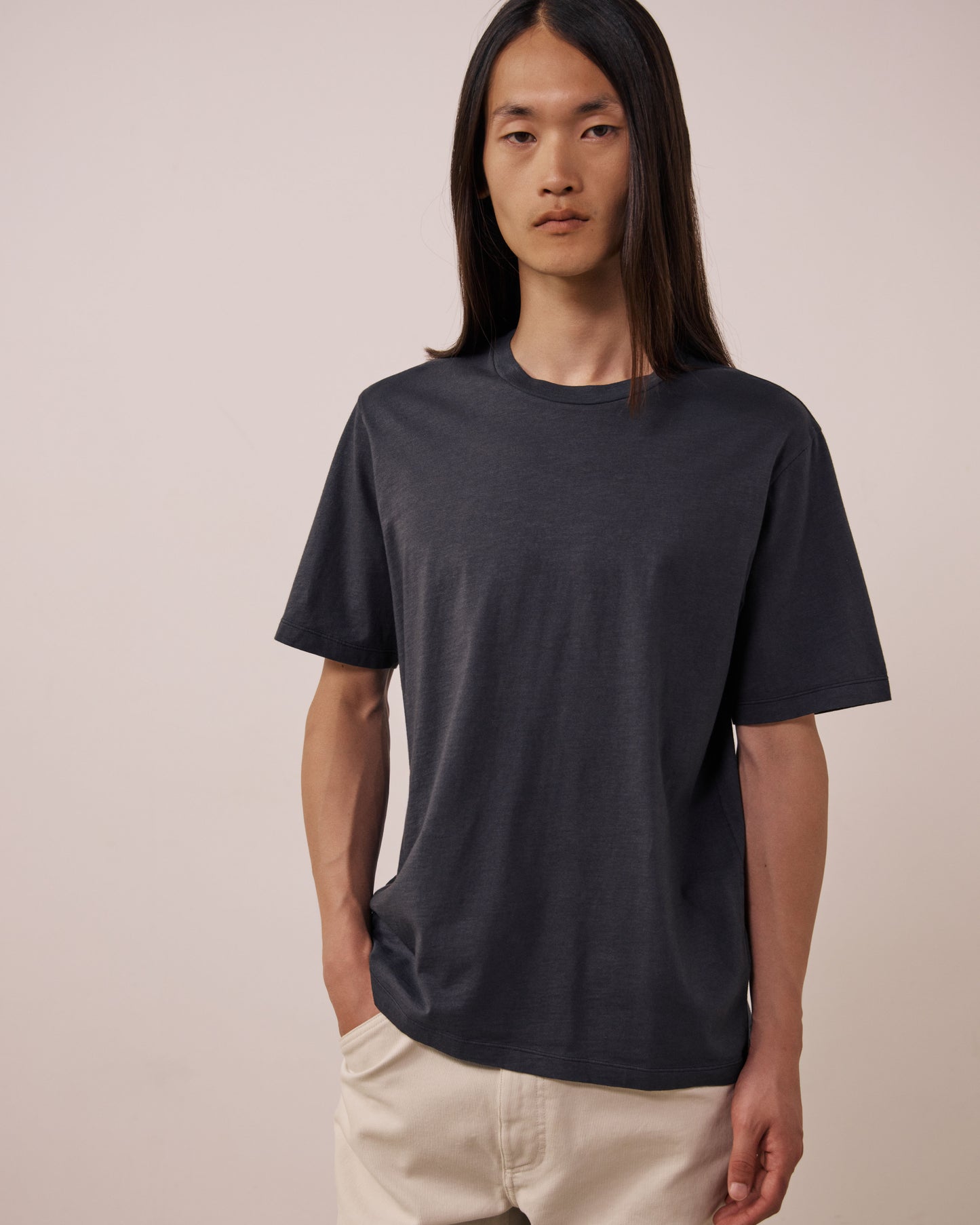 T-shirt Homme en Coton Slub Carbone Crew