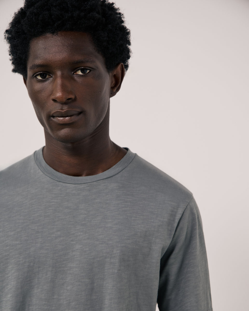 T-shirt Homme en Coton Slub Vert de gris Crew - Image 3