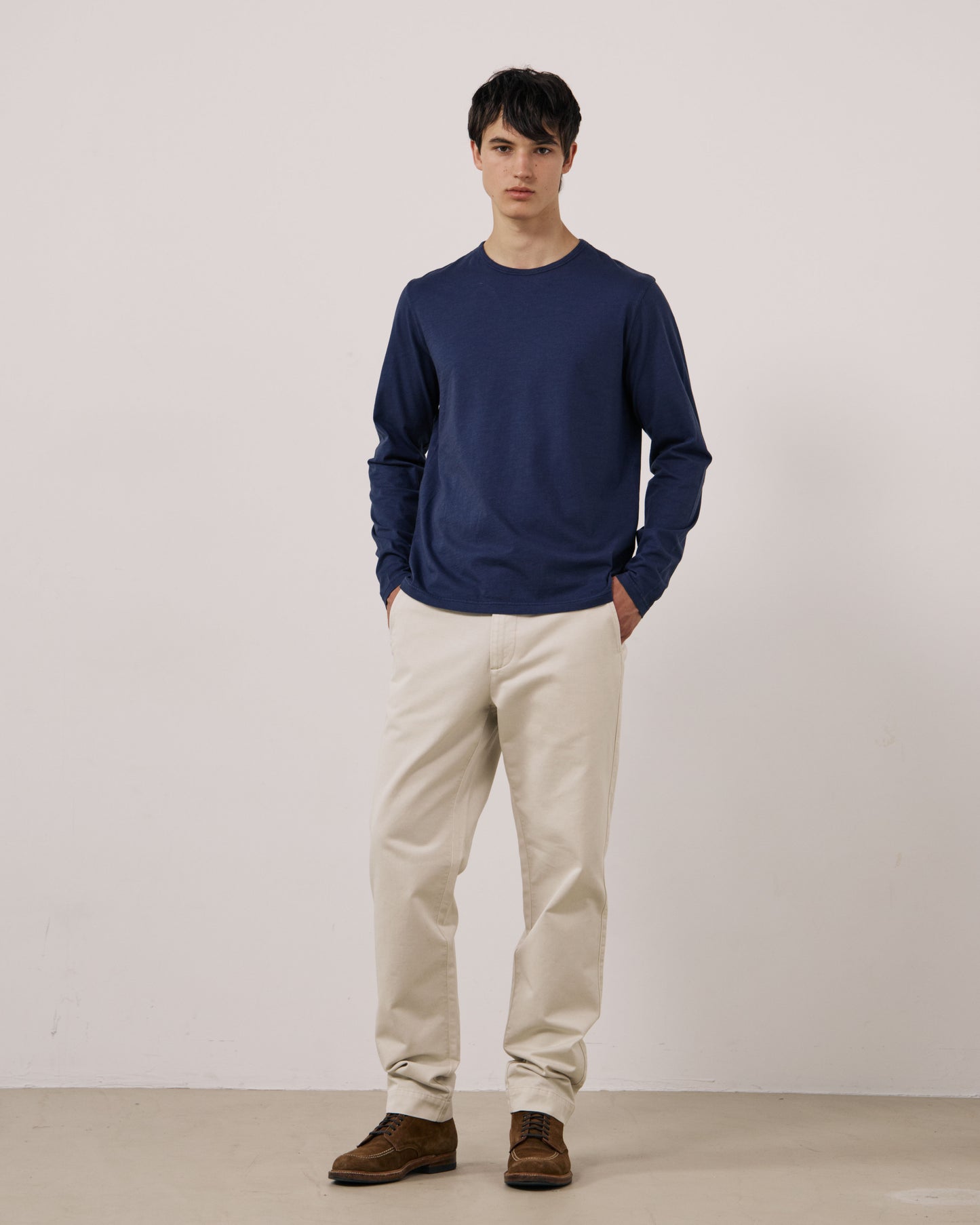 T-shirt Homme en Coton Slub Bleu Marine Crew