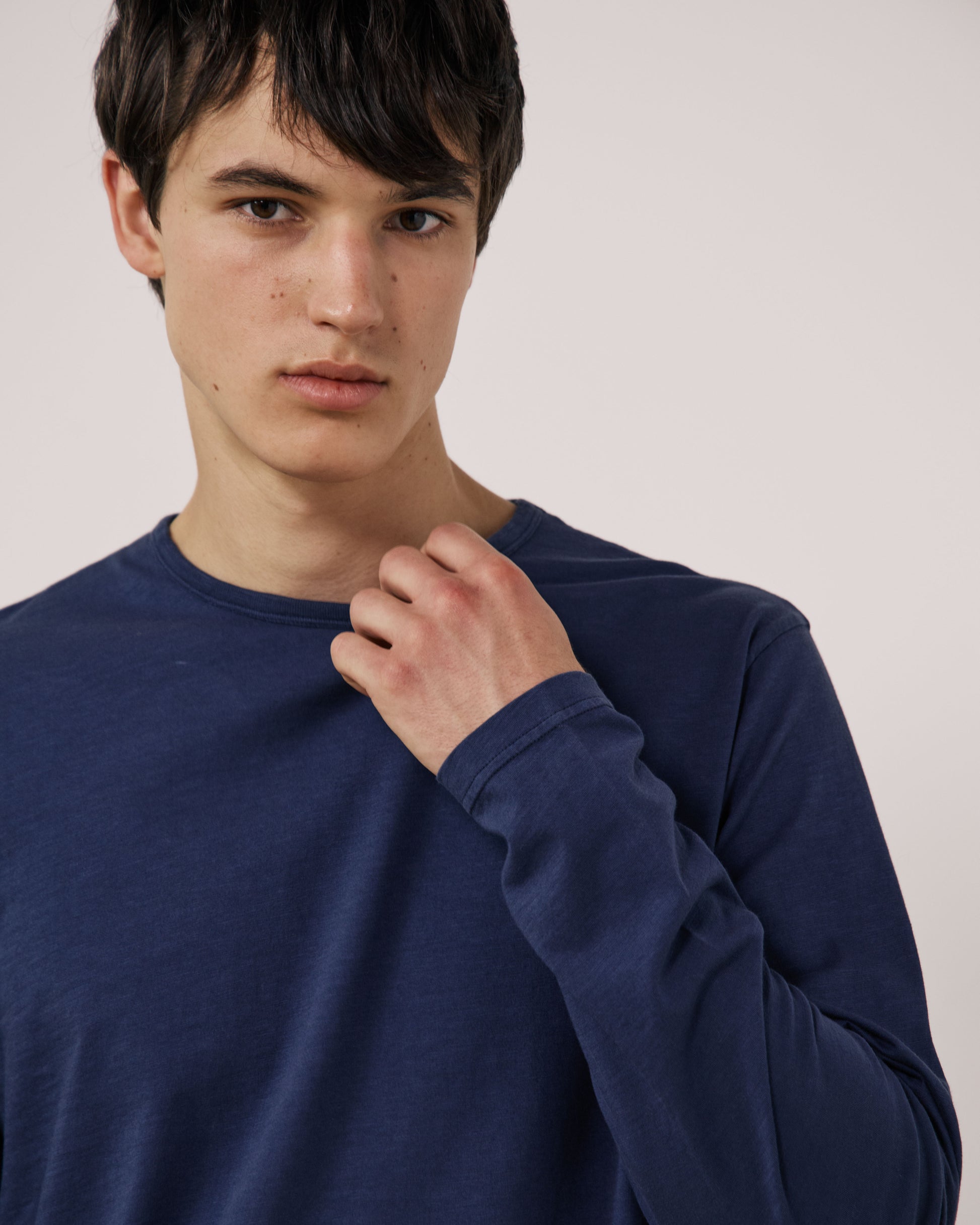 T-shirt Homme en Coton Slub Bleu Marine Crew