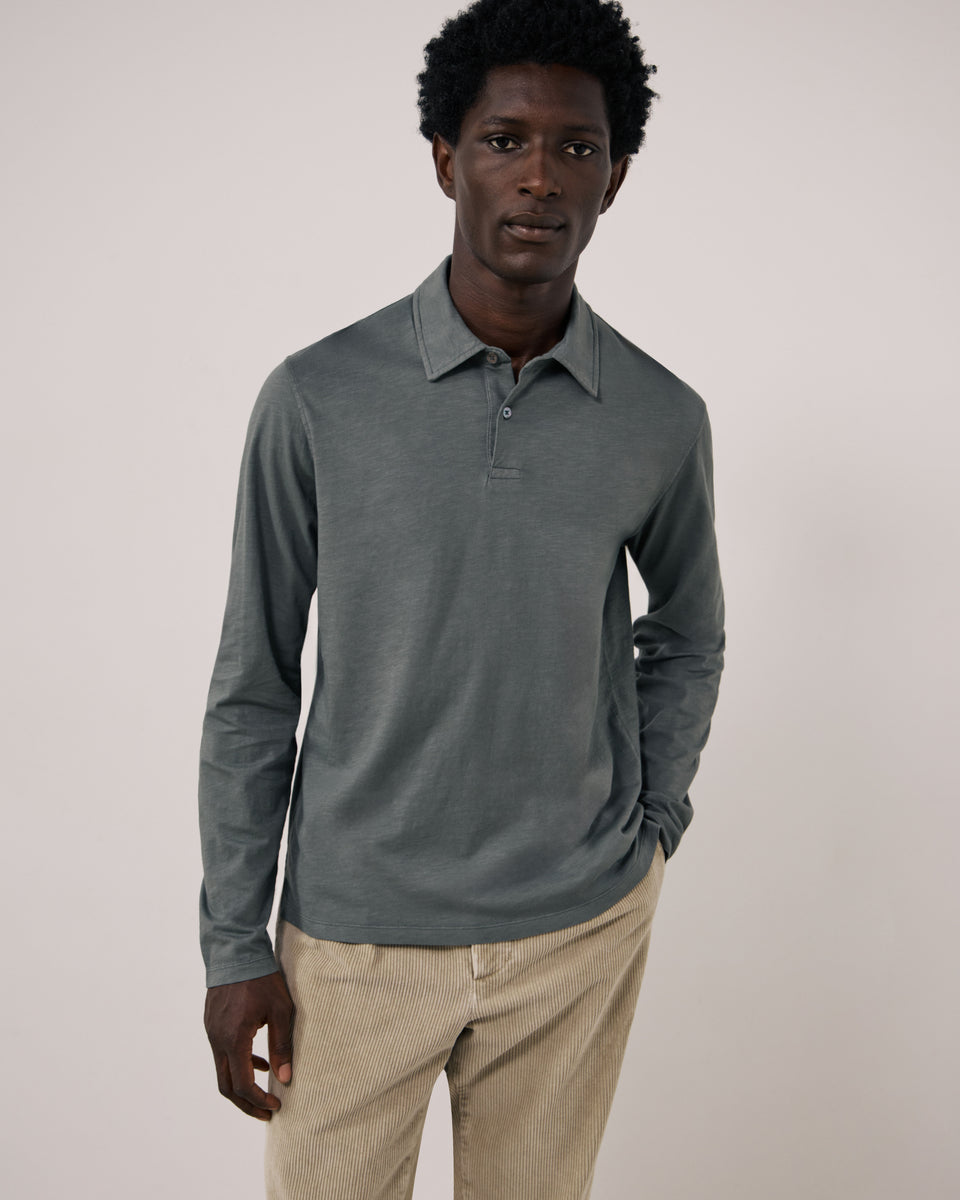Polo Homme en Coton Slub Vert de gris Polo - Image principale
