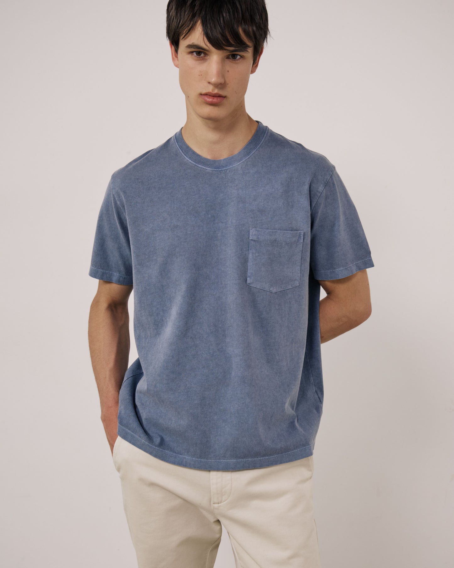 T-shirt Homme en Jersey de Coton Bleu Denim Pocket