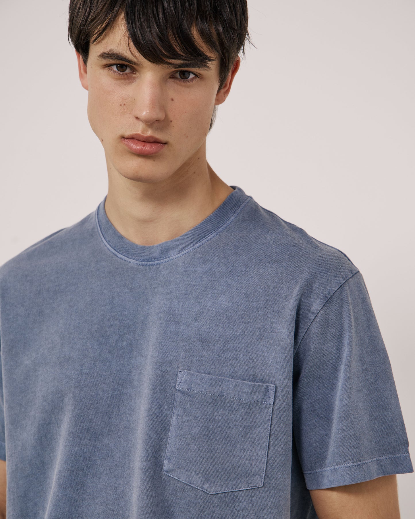 T-shirt Homme en Jersey de Coton Bleu Denim Pocket