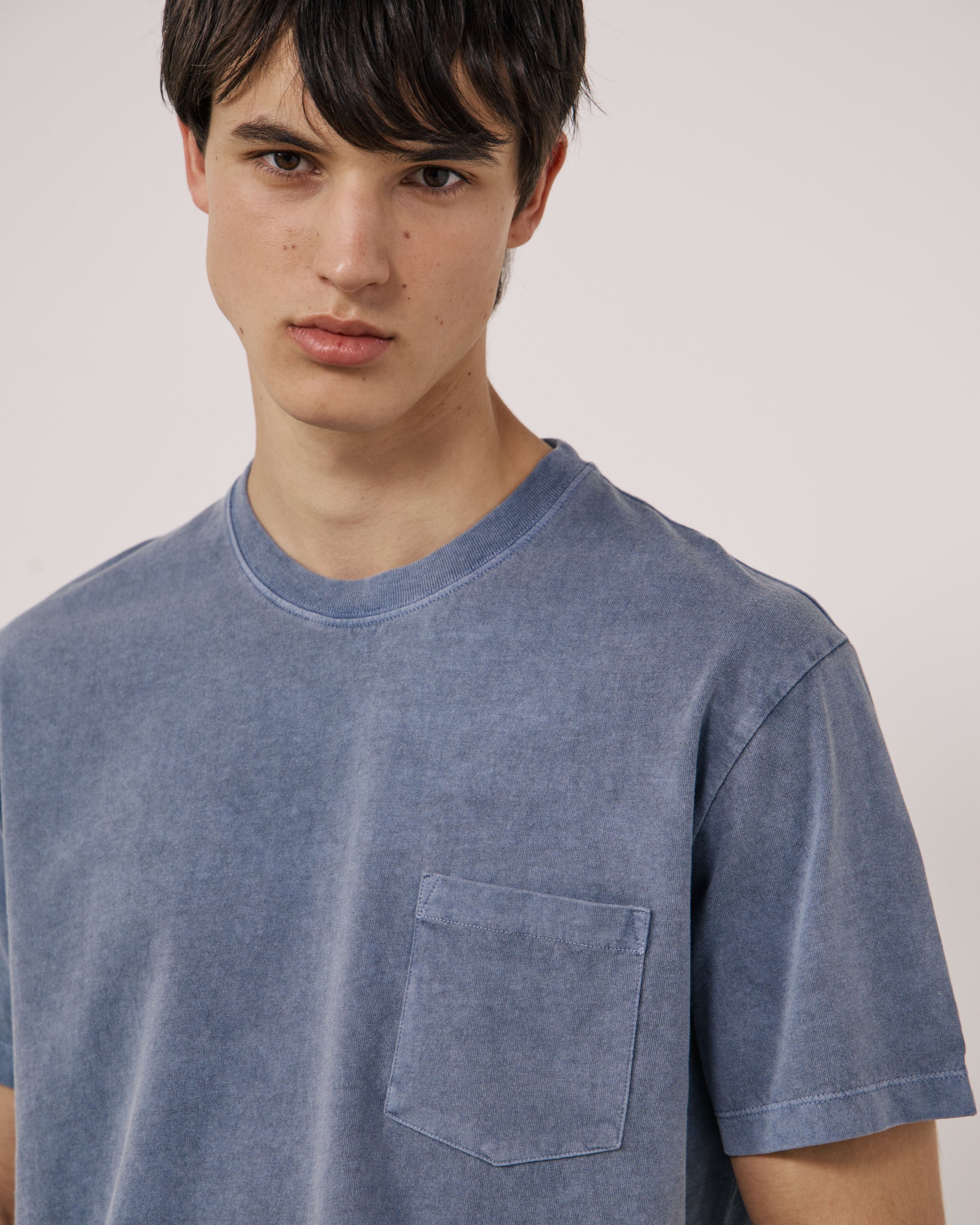 T-shirt Homme en Jersey de Coton Bleu Denim Pocket