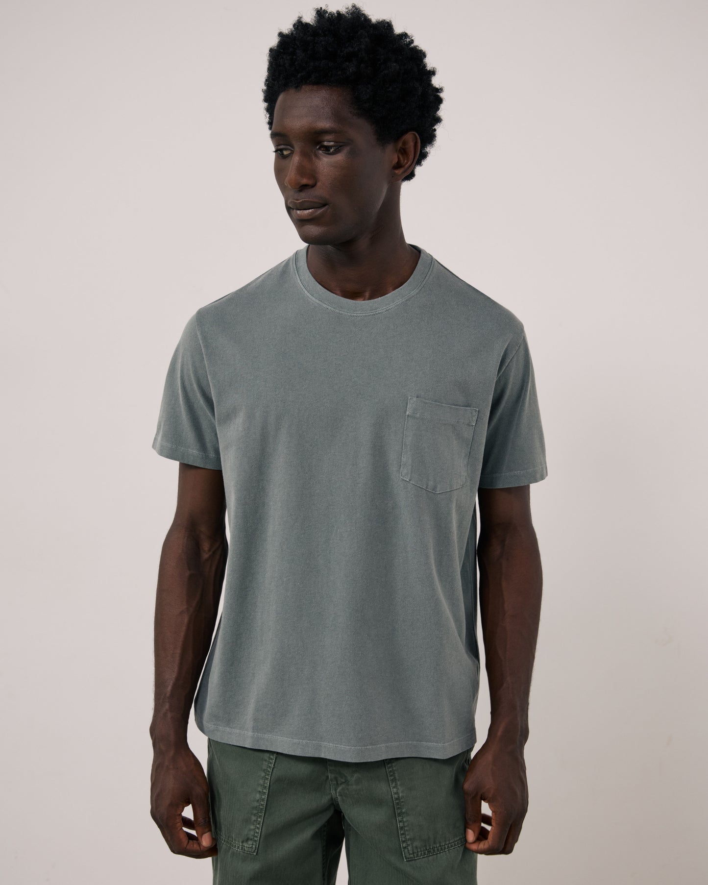T-shirt Homme en Jersey de Coton Vert de gris Pocket
