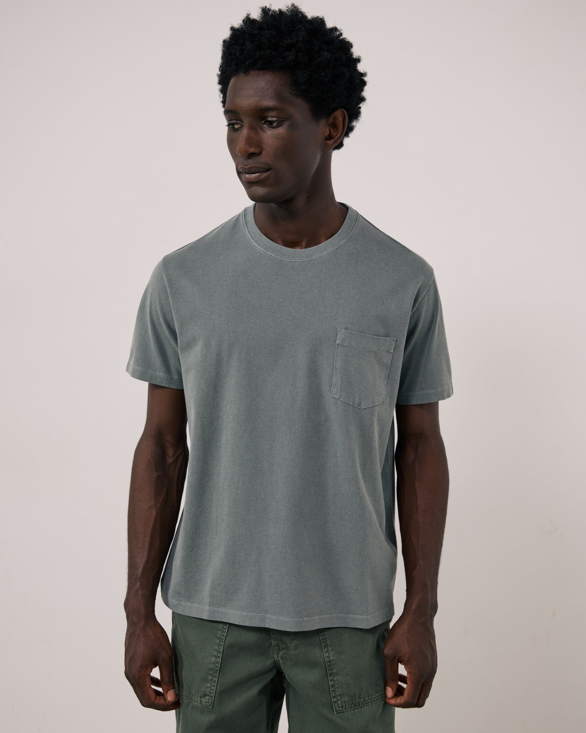 T-shirt Homme en Jersey de Coton Vert de gris Pocket