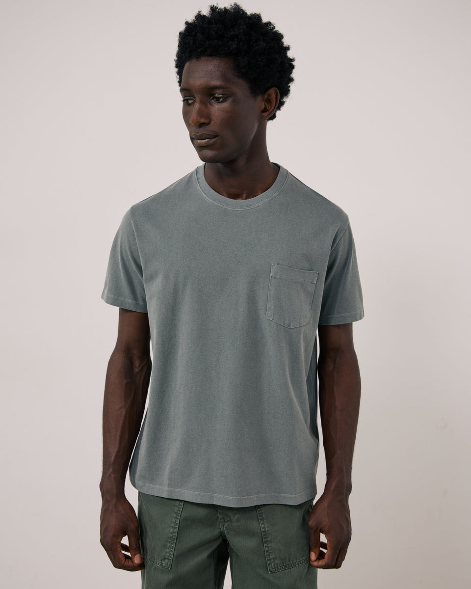 T-shirt Homme en Jersey de Coton Vert de gris Pocket - Image principale