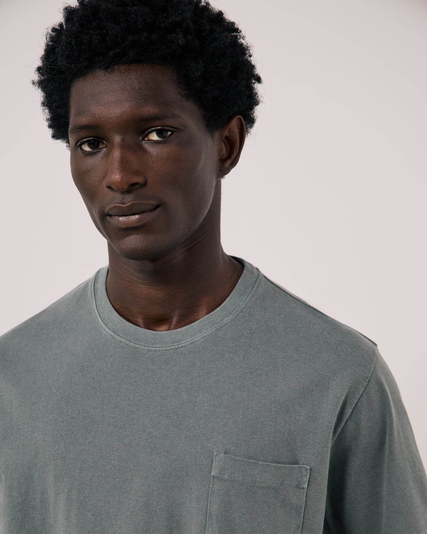 T-shirt Homme en Jersey de Coton Vert de gris Pocket