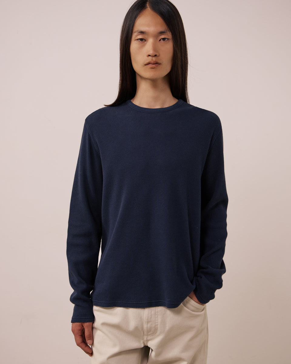 T-shirt Homme en Coton Gaufré Bleu Nuit Crew - Image principale