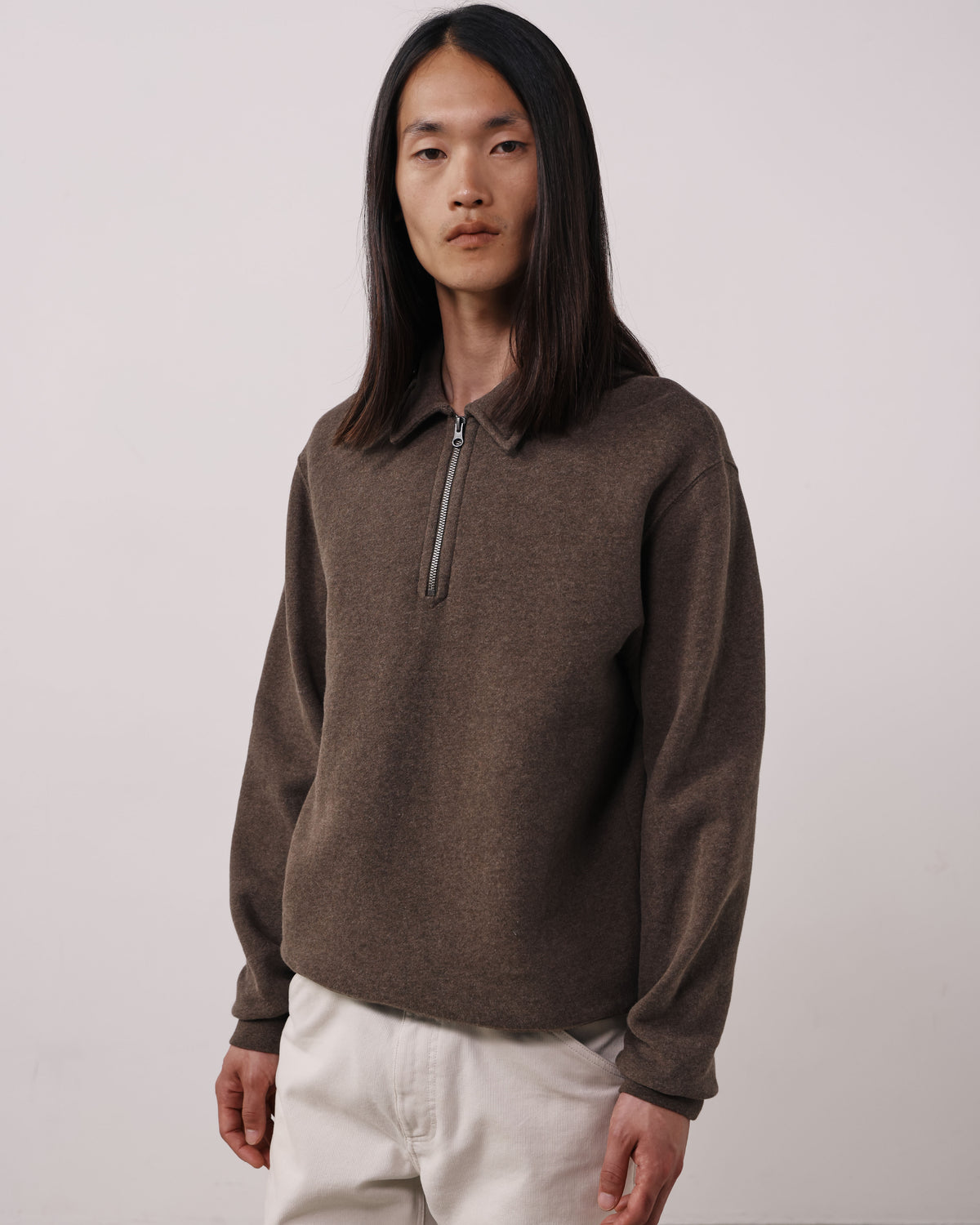 Sweatshirt Homme en Molleton Brossé Marron Polo