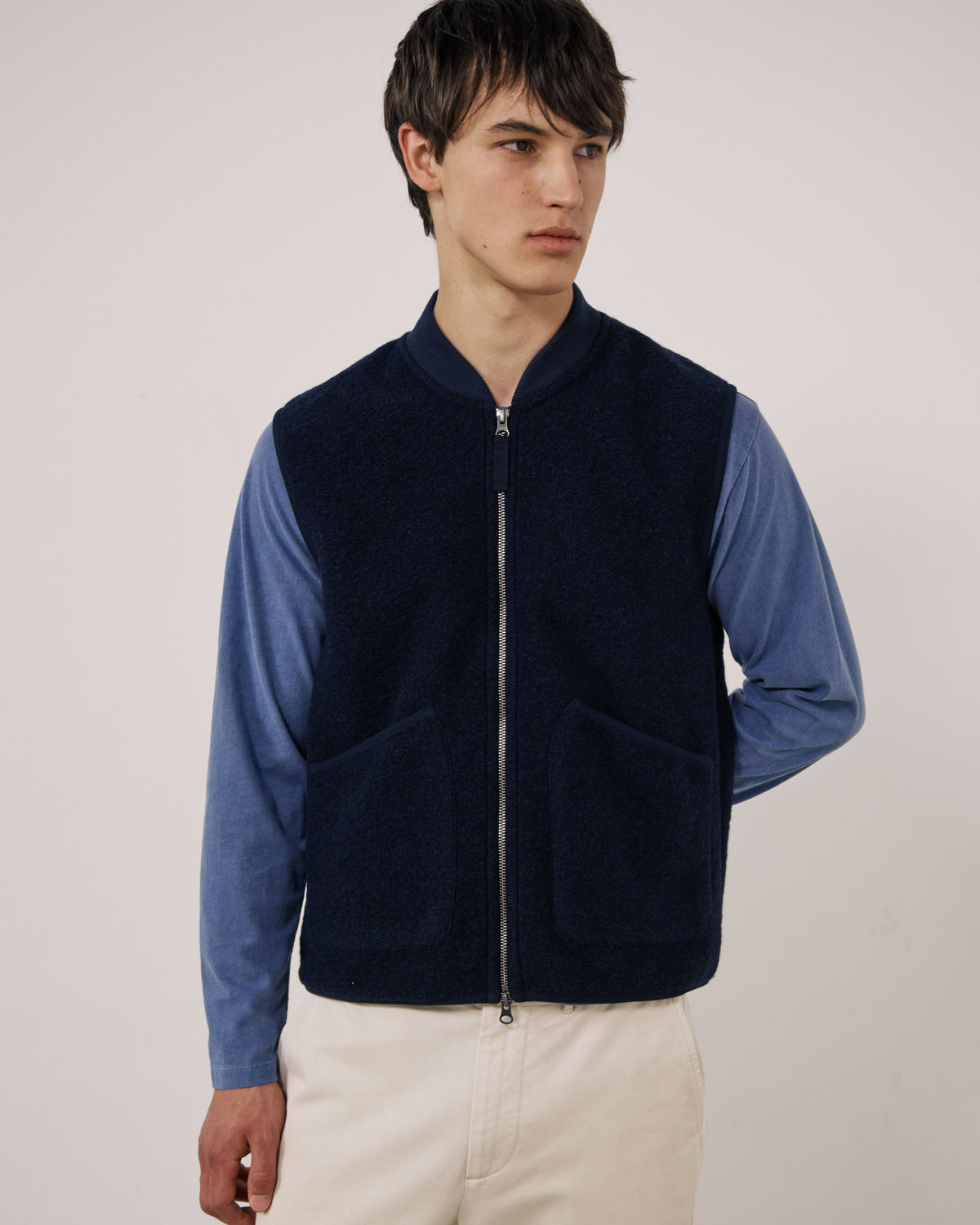 Gilet Homme en Laine Bouillie Bleu Marine Boiled