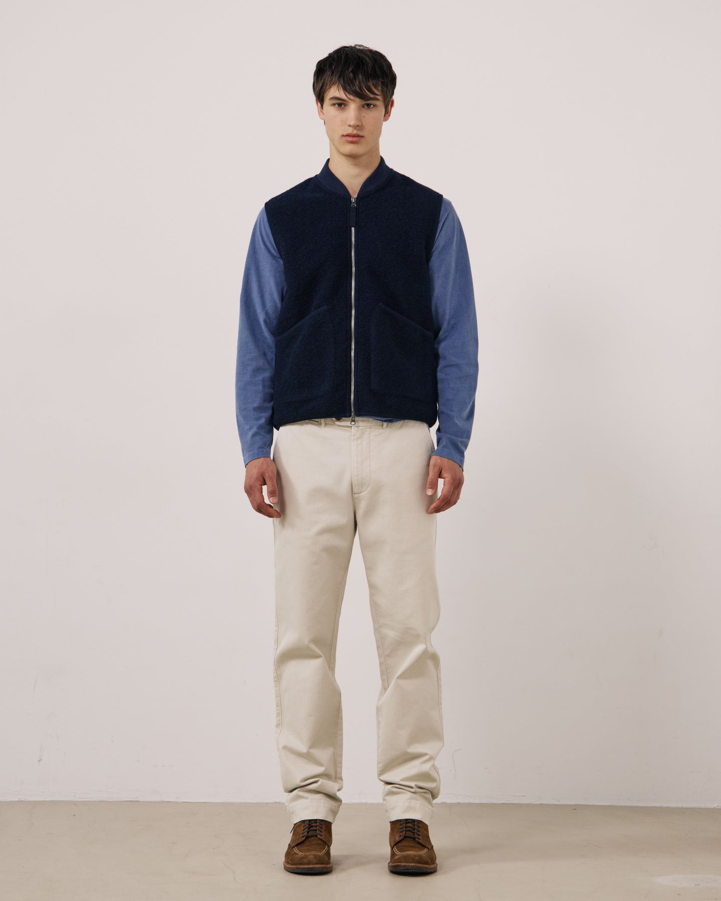 Gilet Homme en Laine Bouillie Bleu Marine Boiled
