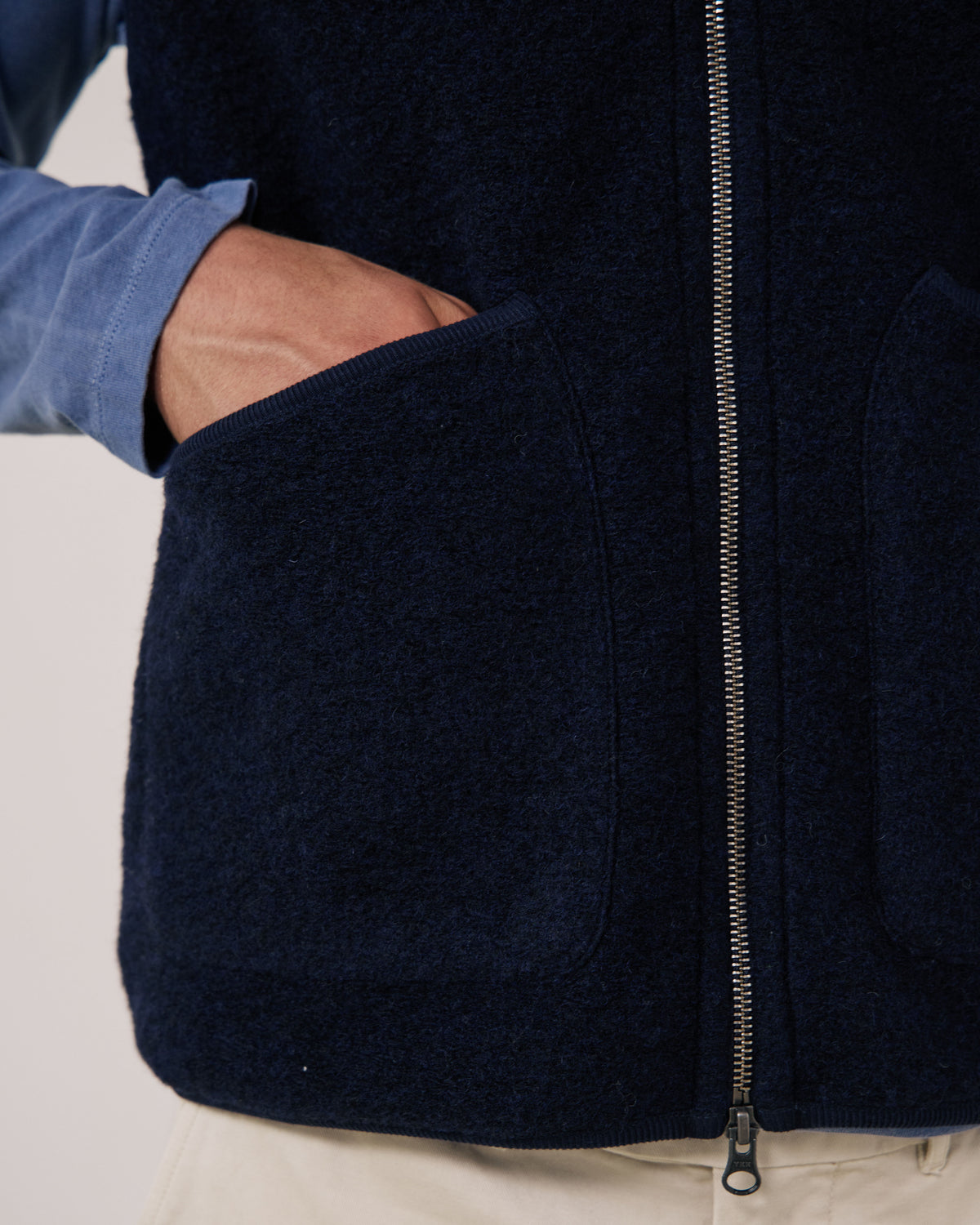 Gilet Homme en Laine Bouillie Bleu Marine Boiled
