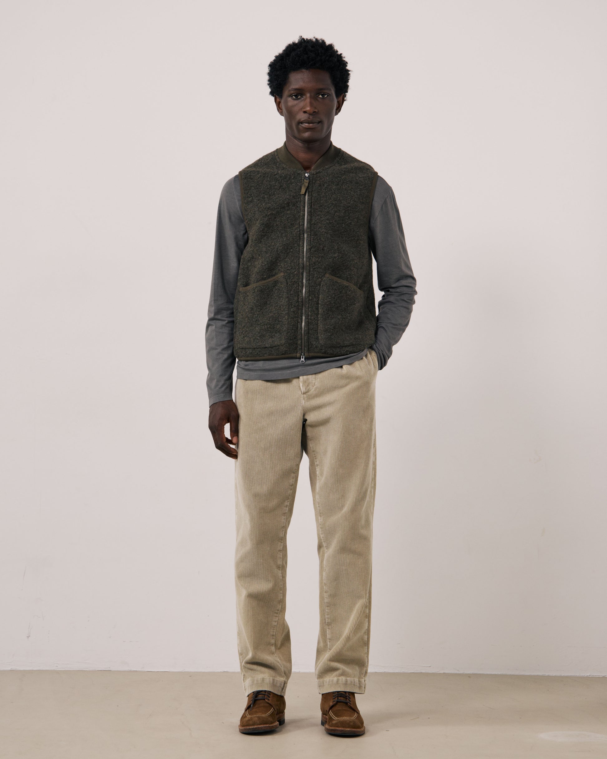 Gilet Homme en Laine Bouillie Vert Militaire Boiled