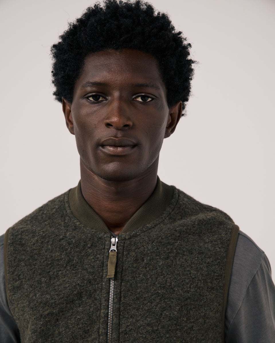 Gilet Homme en Laine Bouillie Vert Militaire - Image 3