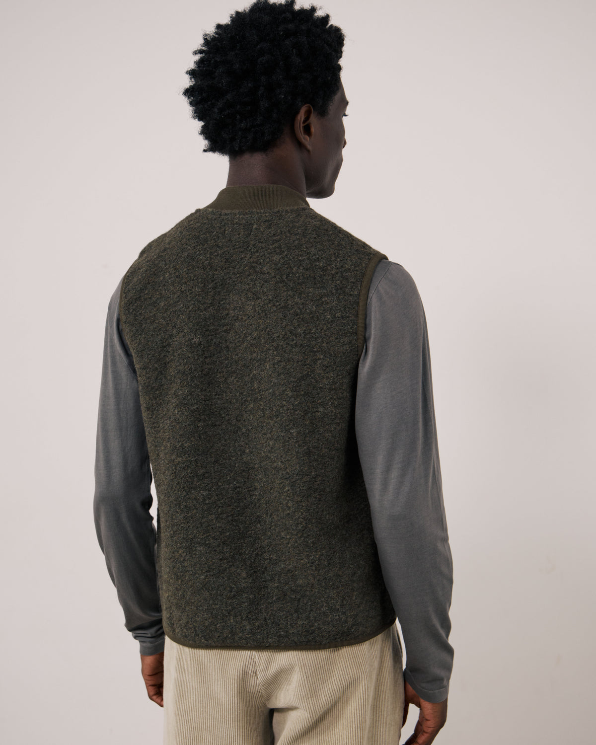 Gilet Homme en Laine Bouillie Vert Militaire Boiled