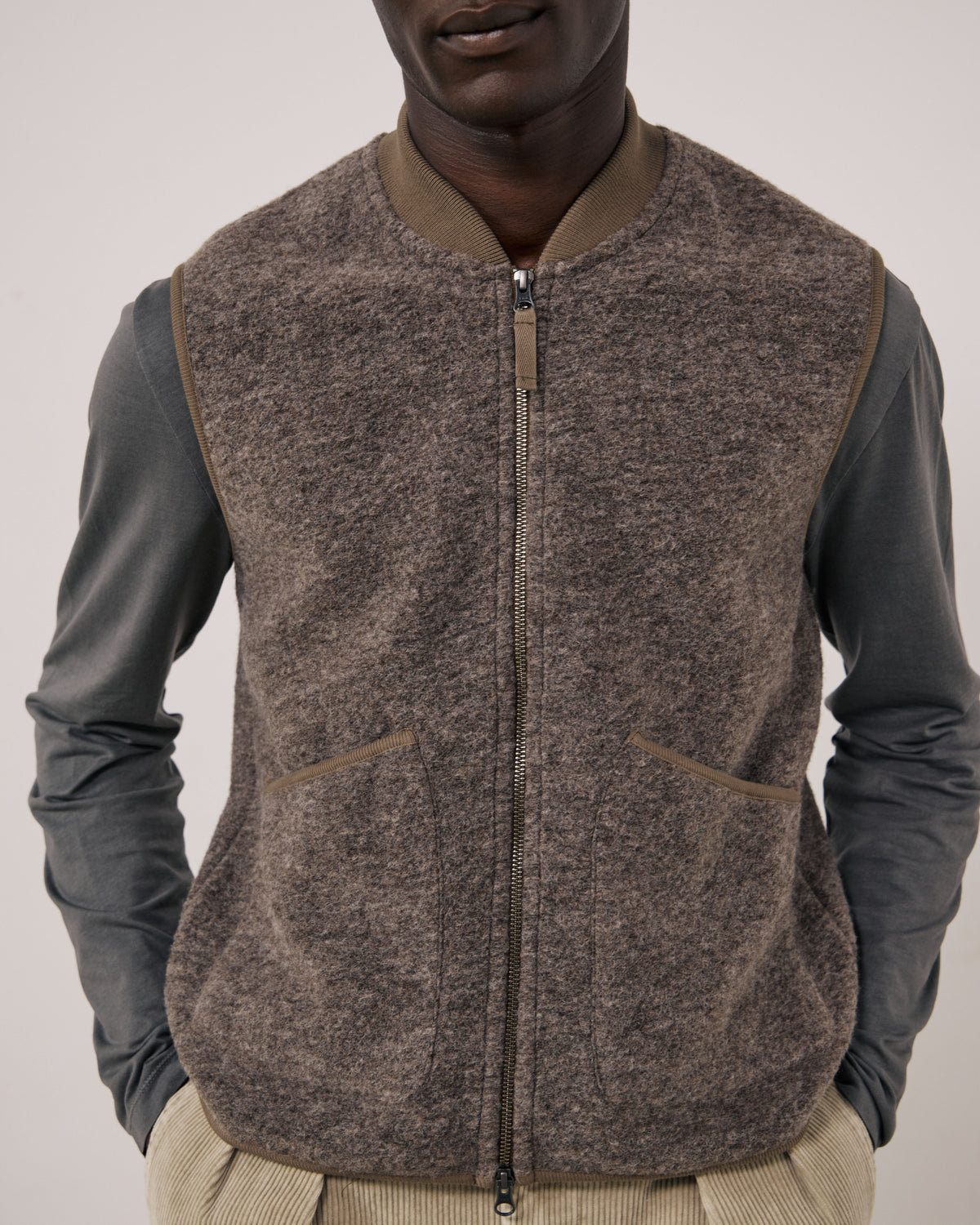 Gilet Homme en Laine Bouillie Taupe Boiled