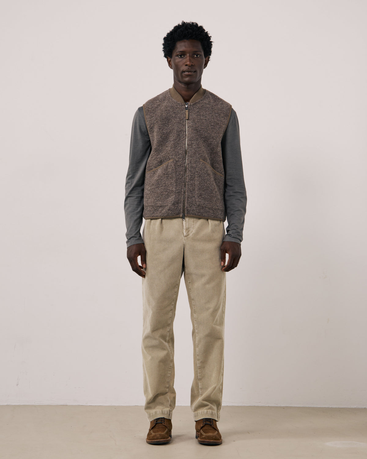 Gilet Homme en Laine Bouillie Taupe Boiled