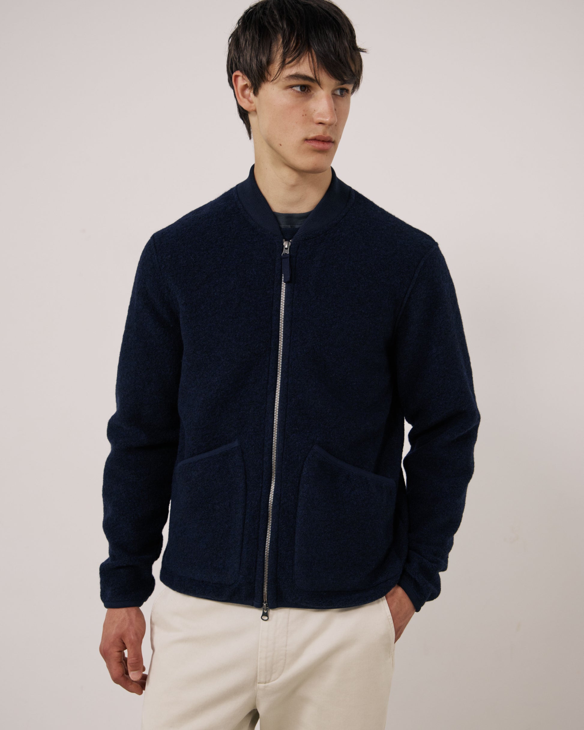 Blouson Homme en Laine Bouillie Bleu Marine Bomber