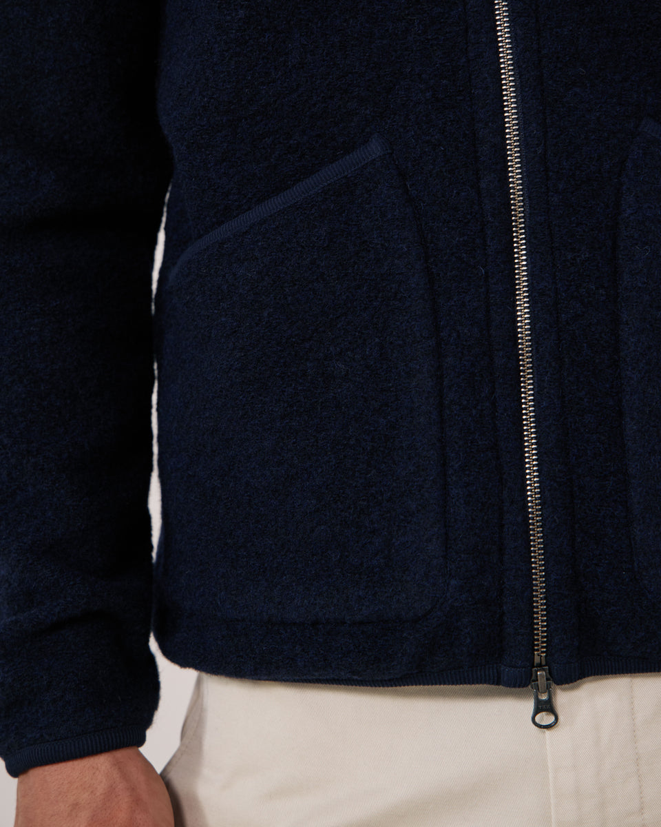 Blouson Homme en Laine Bouillie Bleu Marine Bomber - Image 3