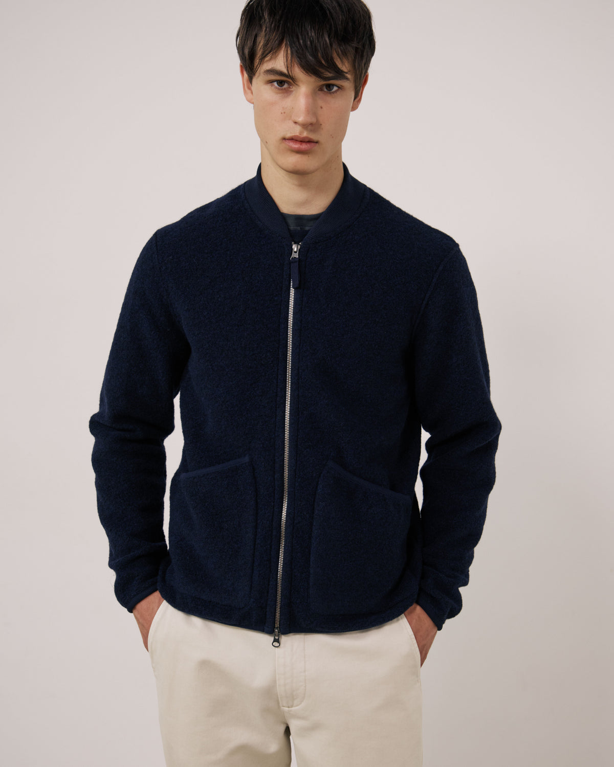 Blouson Homme en Laine Bouillie Bleu Marine Bomber