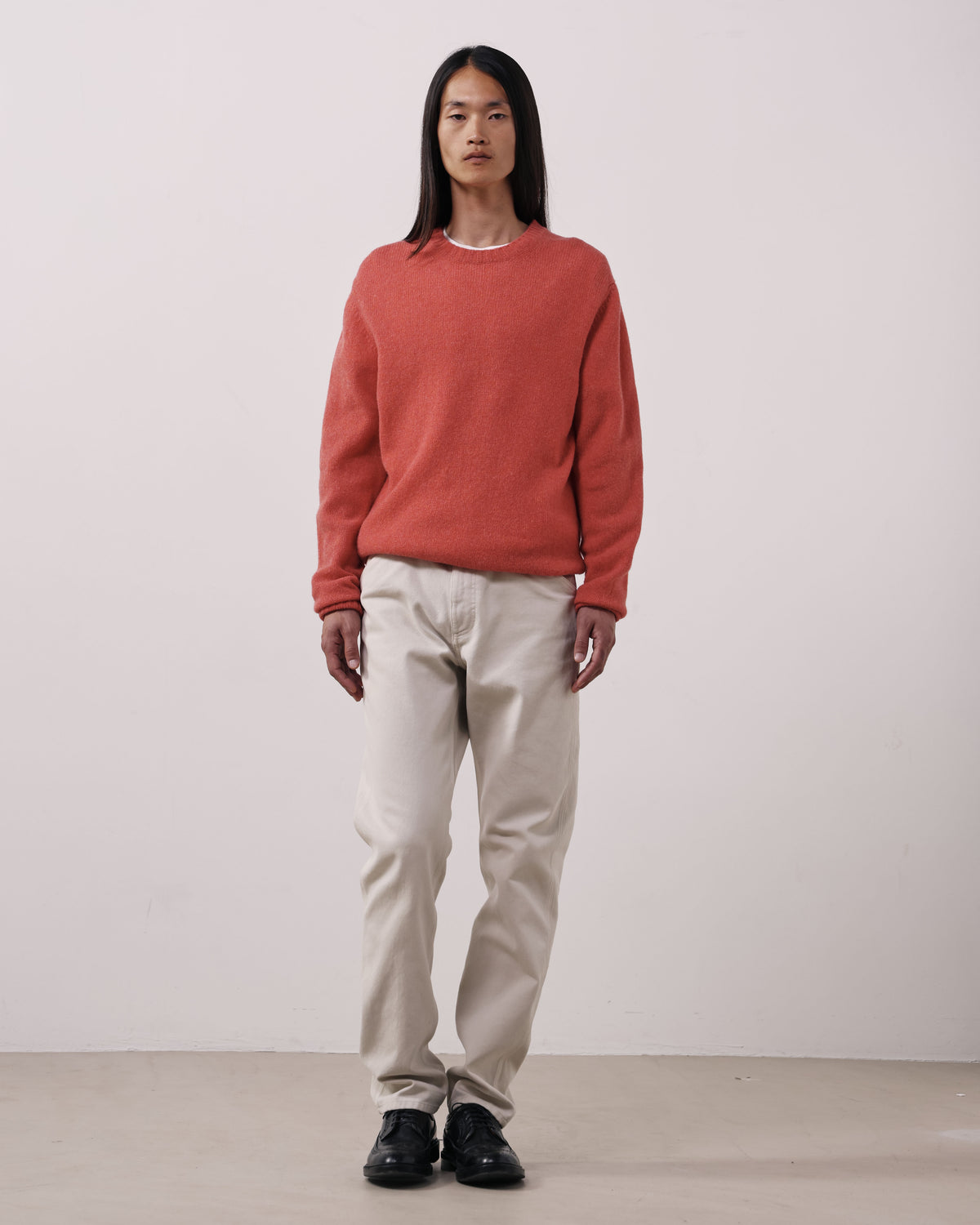 Pull Homme en Laine Vierge Corail Shetland Crew