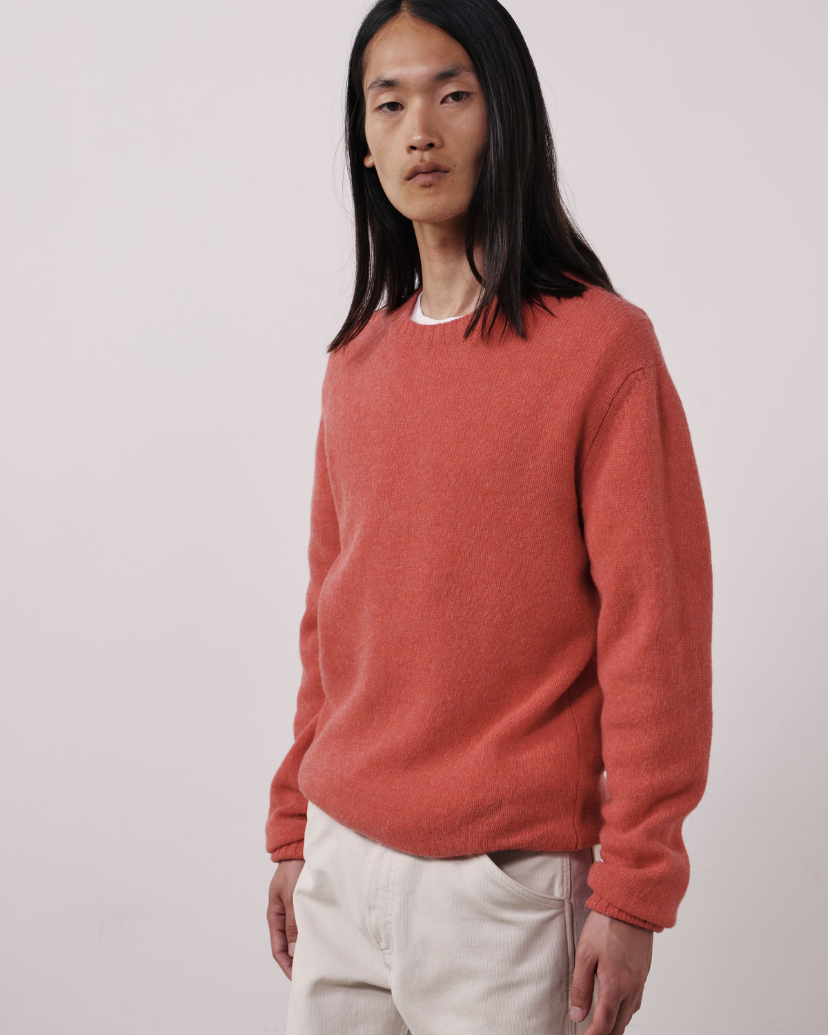 Pull Homme en Laine Vierge Corail Shetland Crew