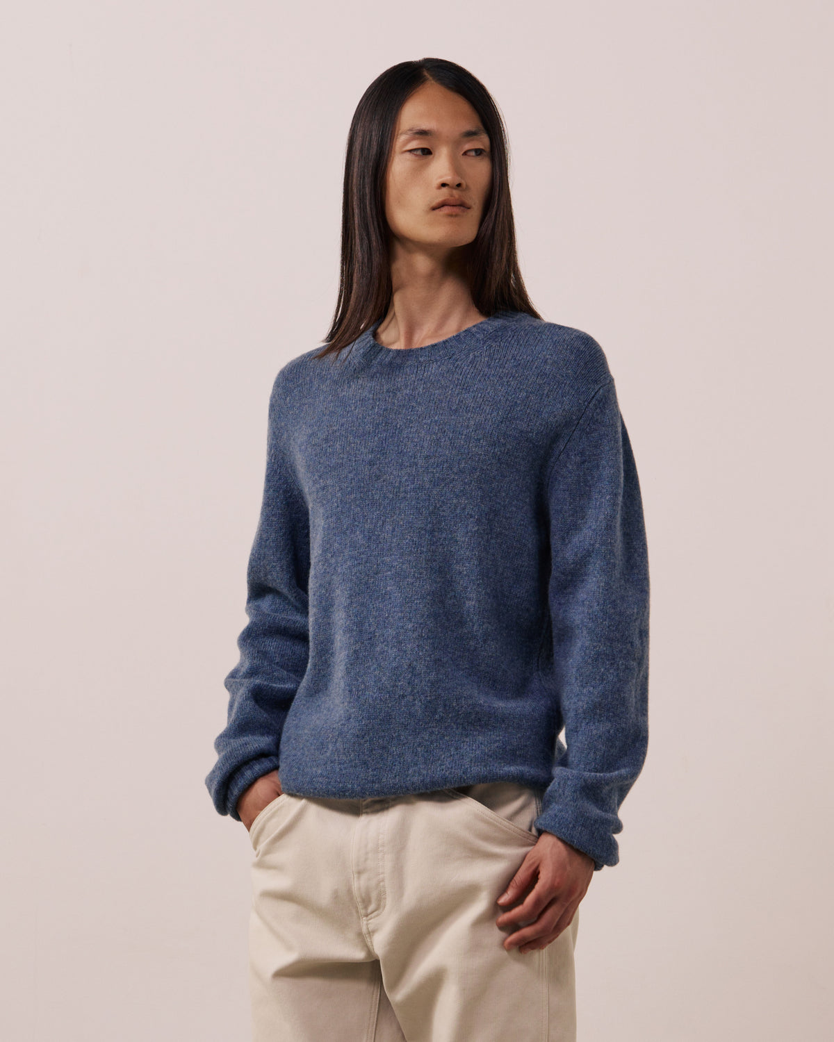 Pull Homme en Laine Vierge Bleu Denim Shetland Crew