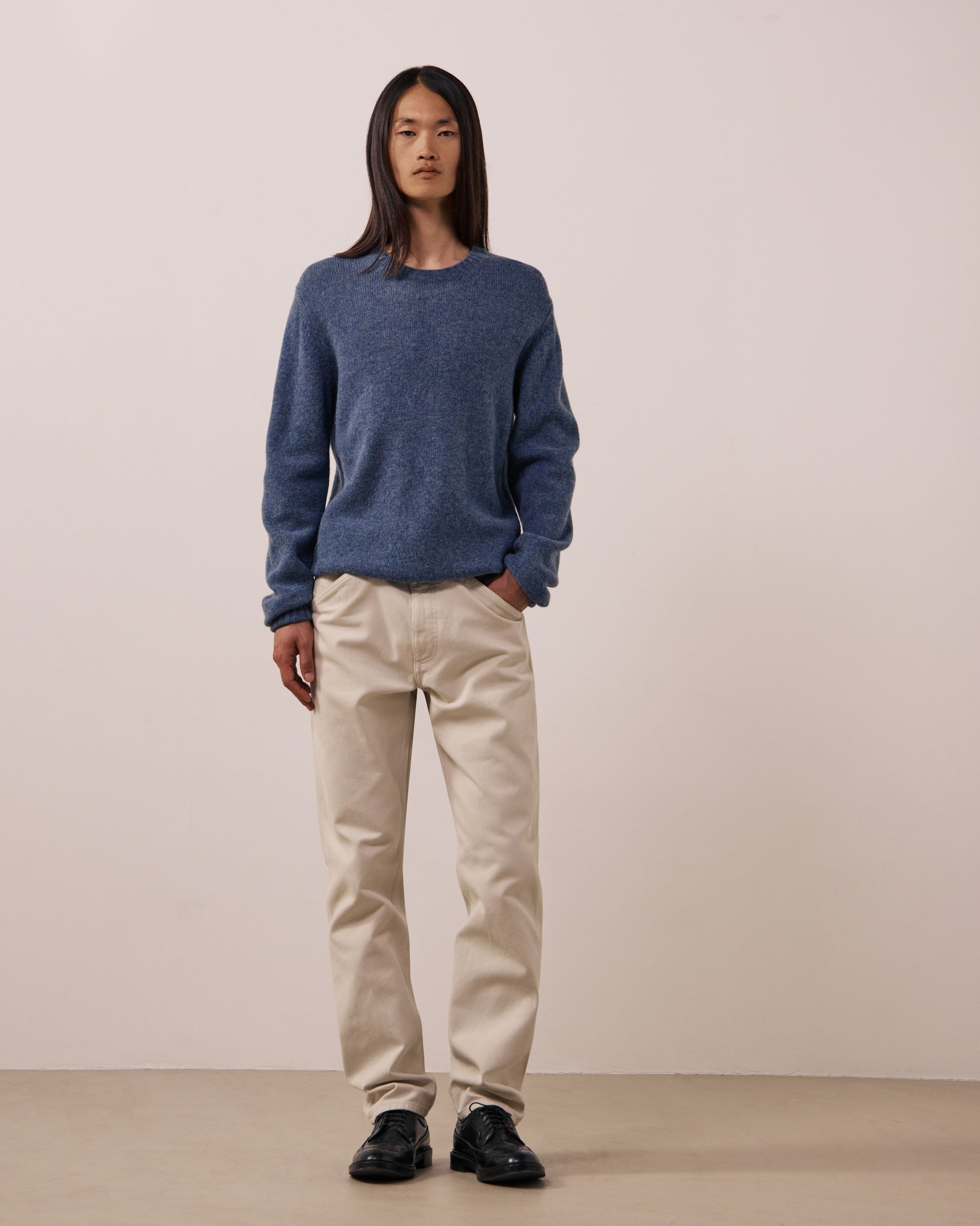 Pull Homme en Laine Vierge Bleu Denim Shetland Crew