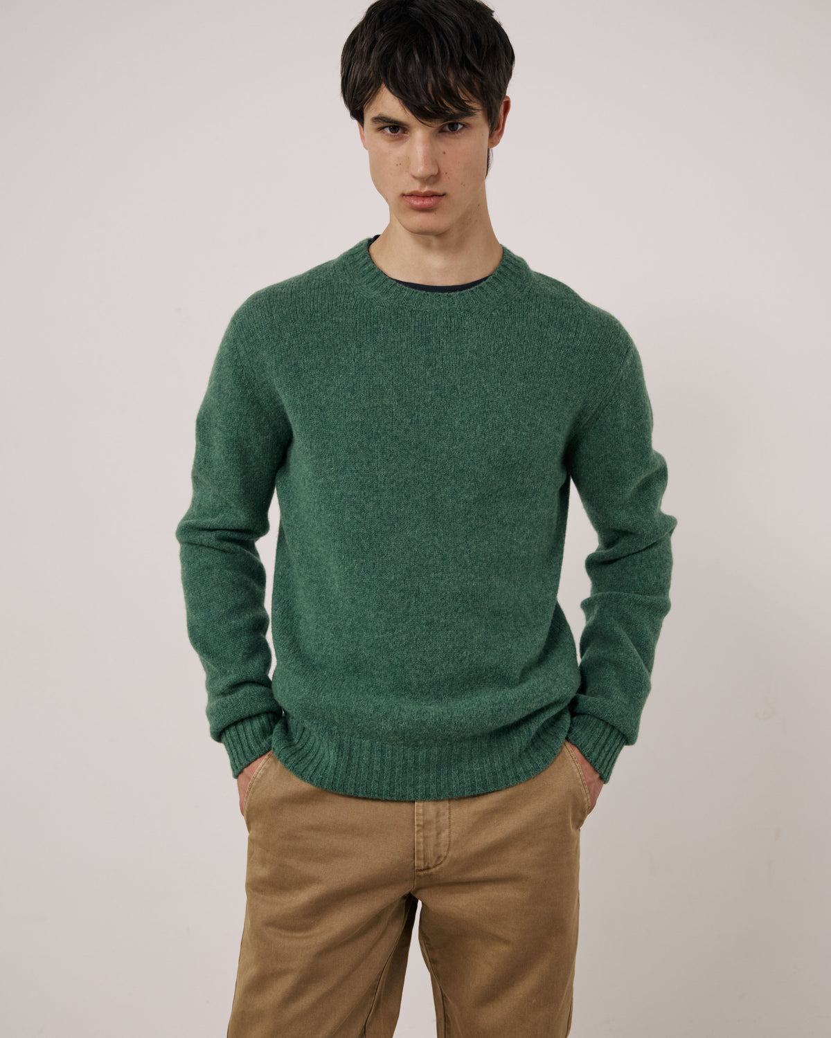 Pull Homme en Laine Vierge Vert Shetland Crew