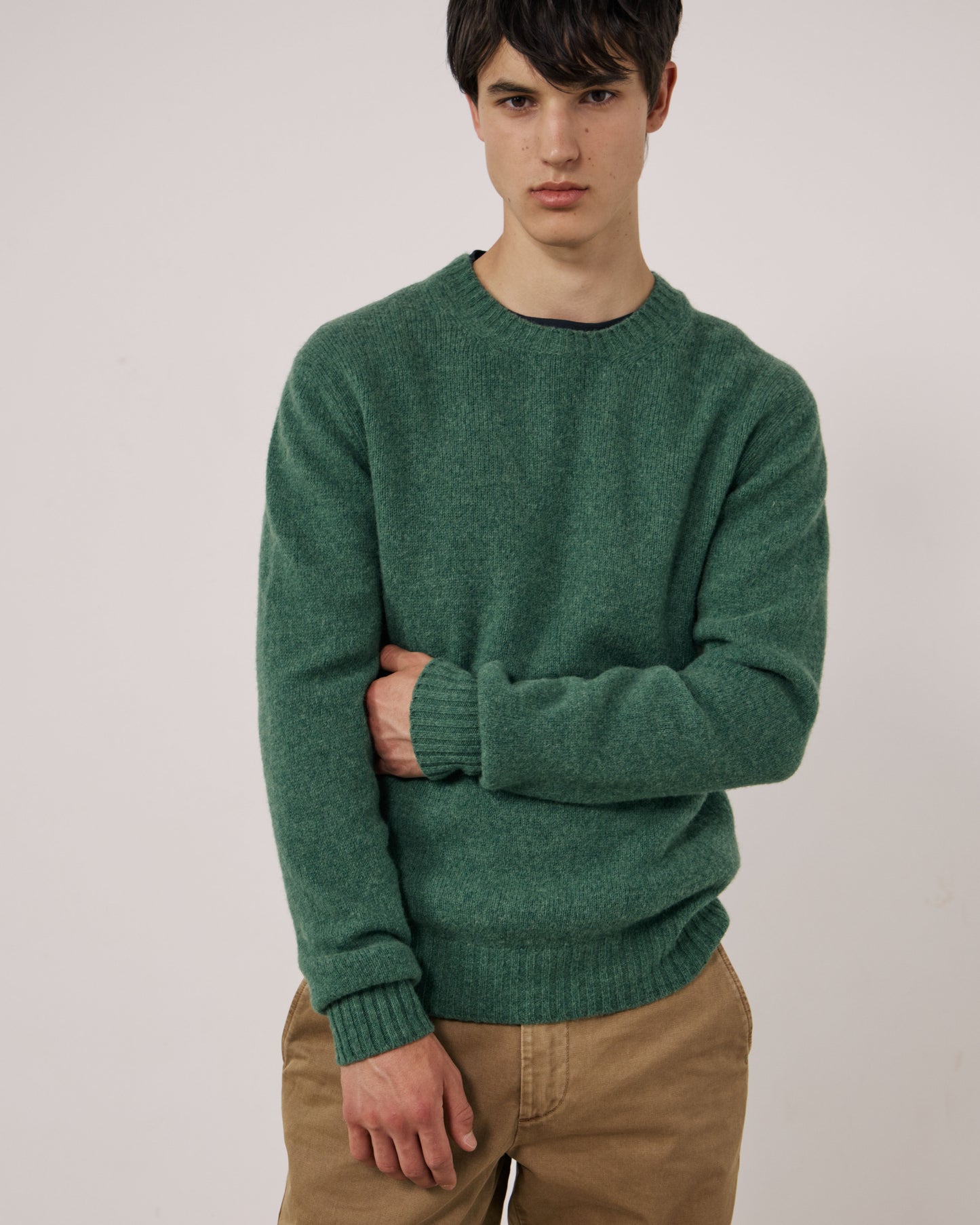 Pull Homme en Laine Vierge Vert Shetland Crew