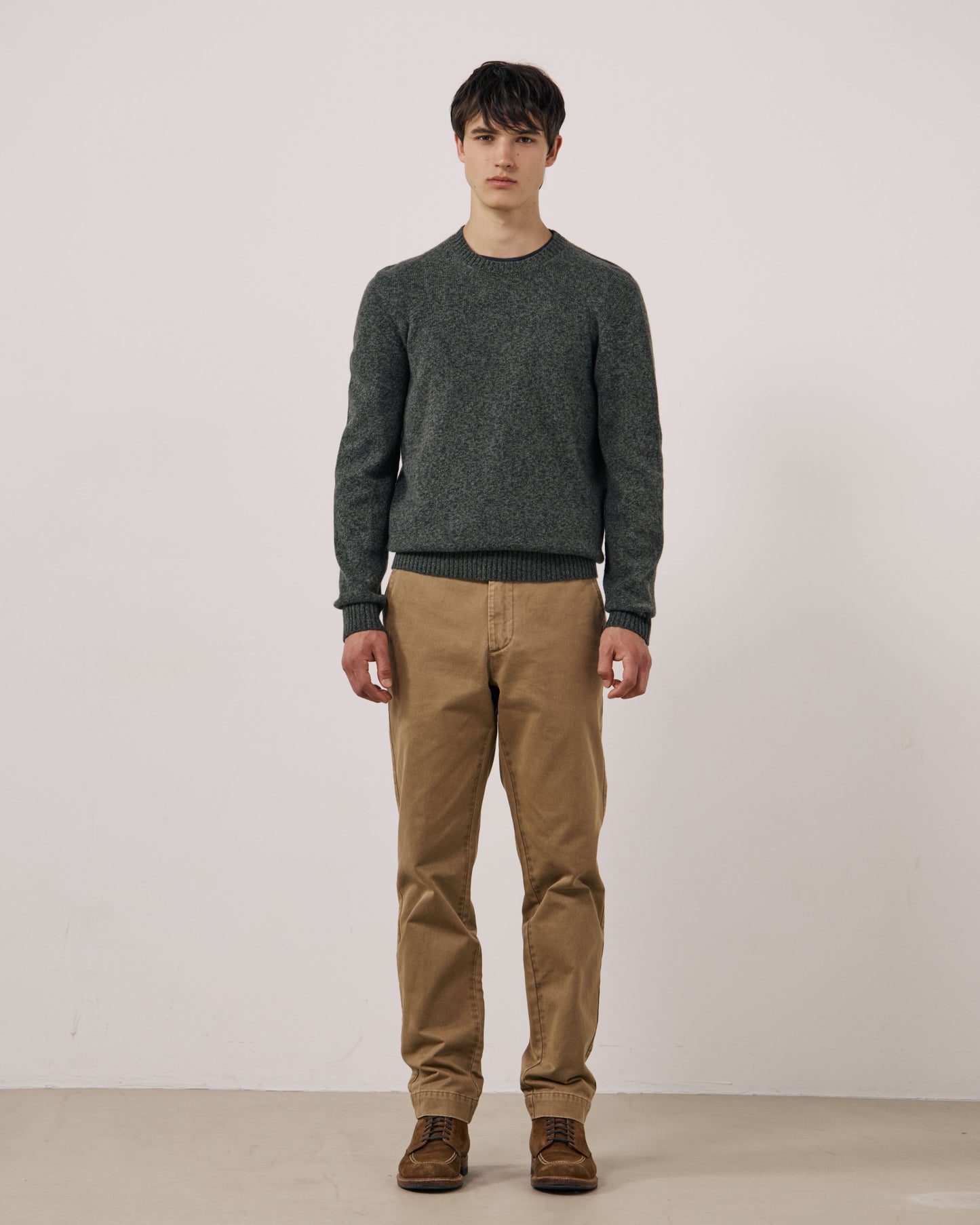 Pull Homme en Laine Mérinos Extrafine Vert Camo Seamless Crew