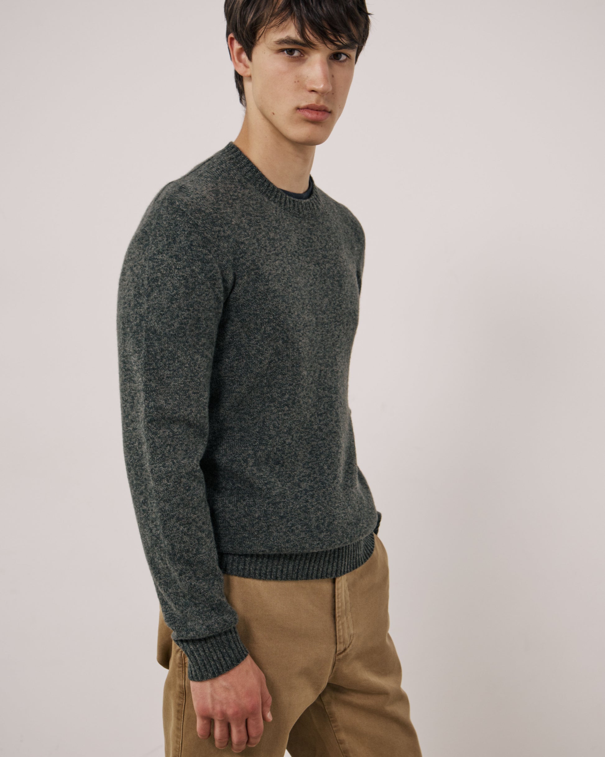 Pull Homme en Laine Mérinos Extrafine Vert Camo Seamless Crew