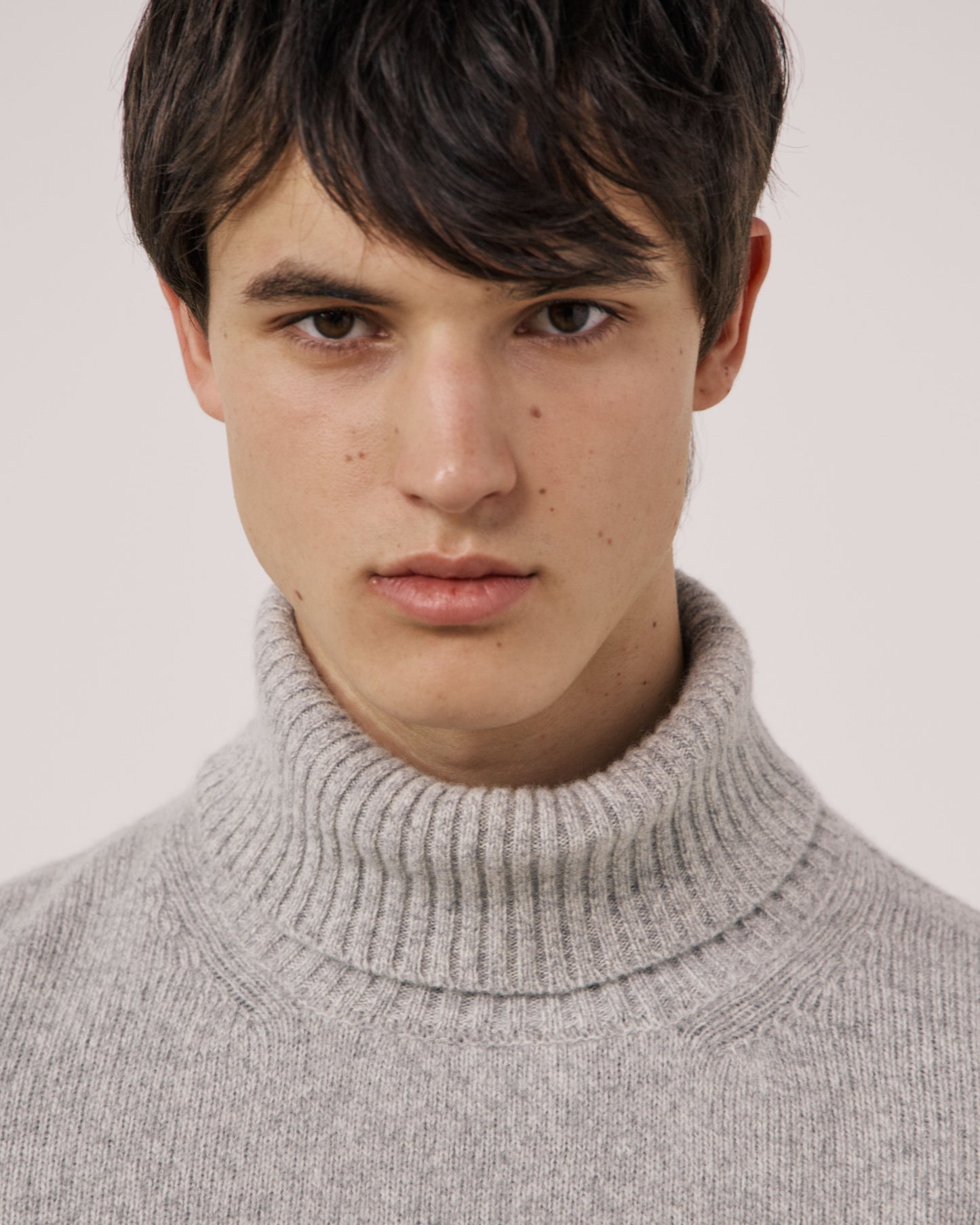 Pull Homme en Laine Mérinos Extrafine Gris Seamless Roll Neck