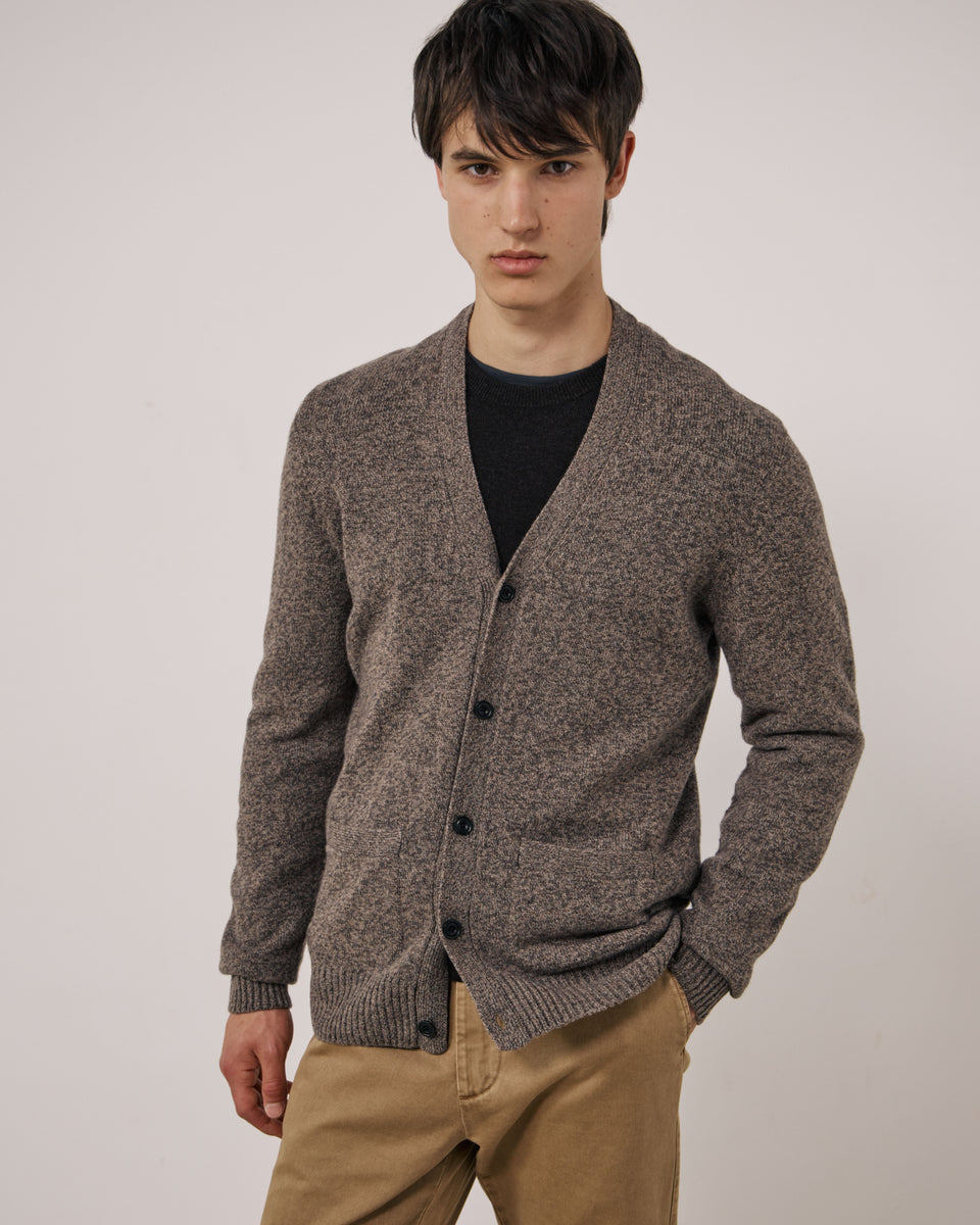 Seamless Cardigan Men's Taupe Extra-Fine Merino Wool Sweater - Image principale