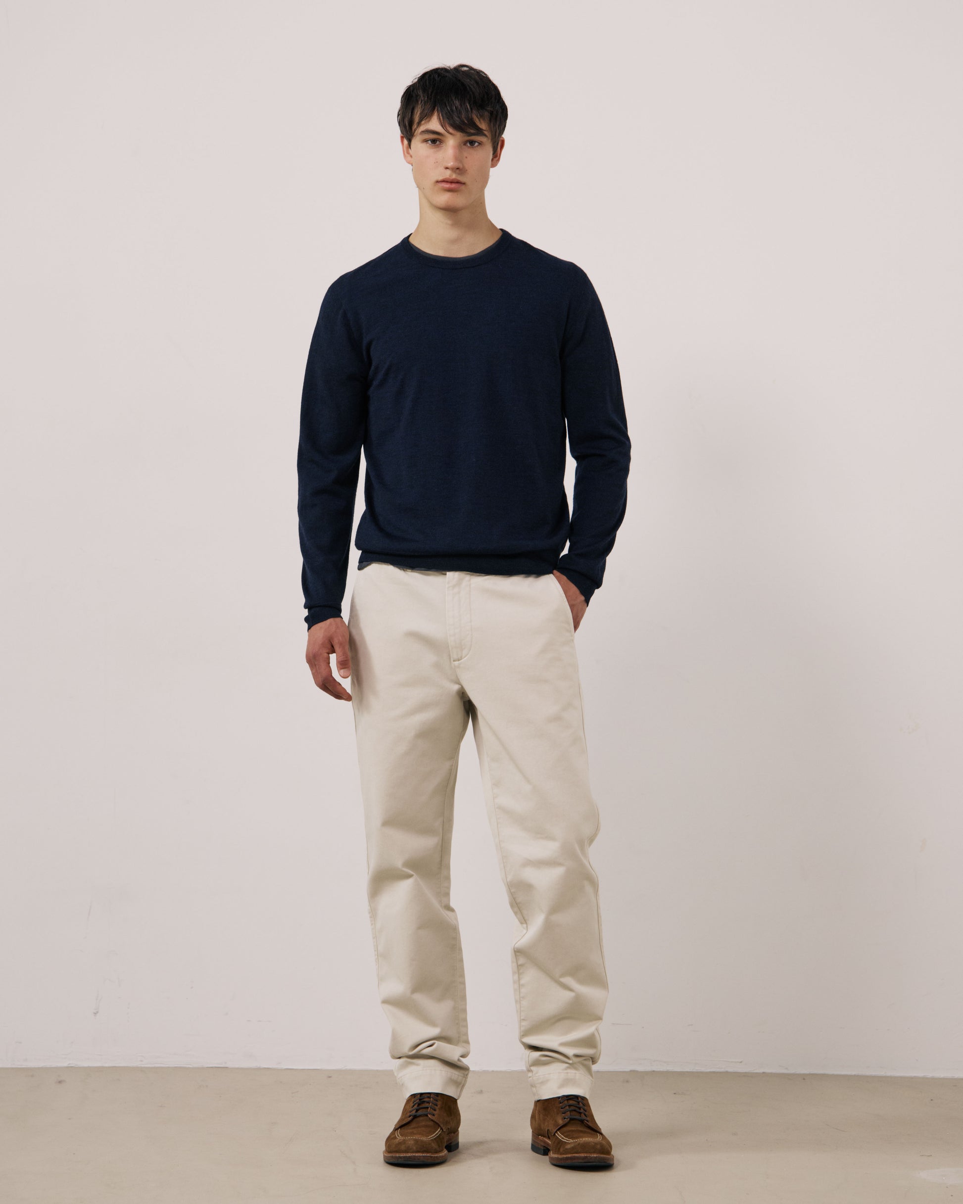 Pull Homme en Laine Extrafine Bleu Marine Merino Crew