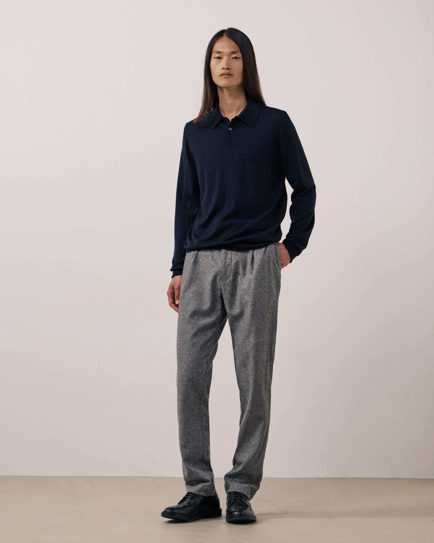 Pull Homme en Laine Extrafine Bleu Marine Merino Polo