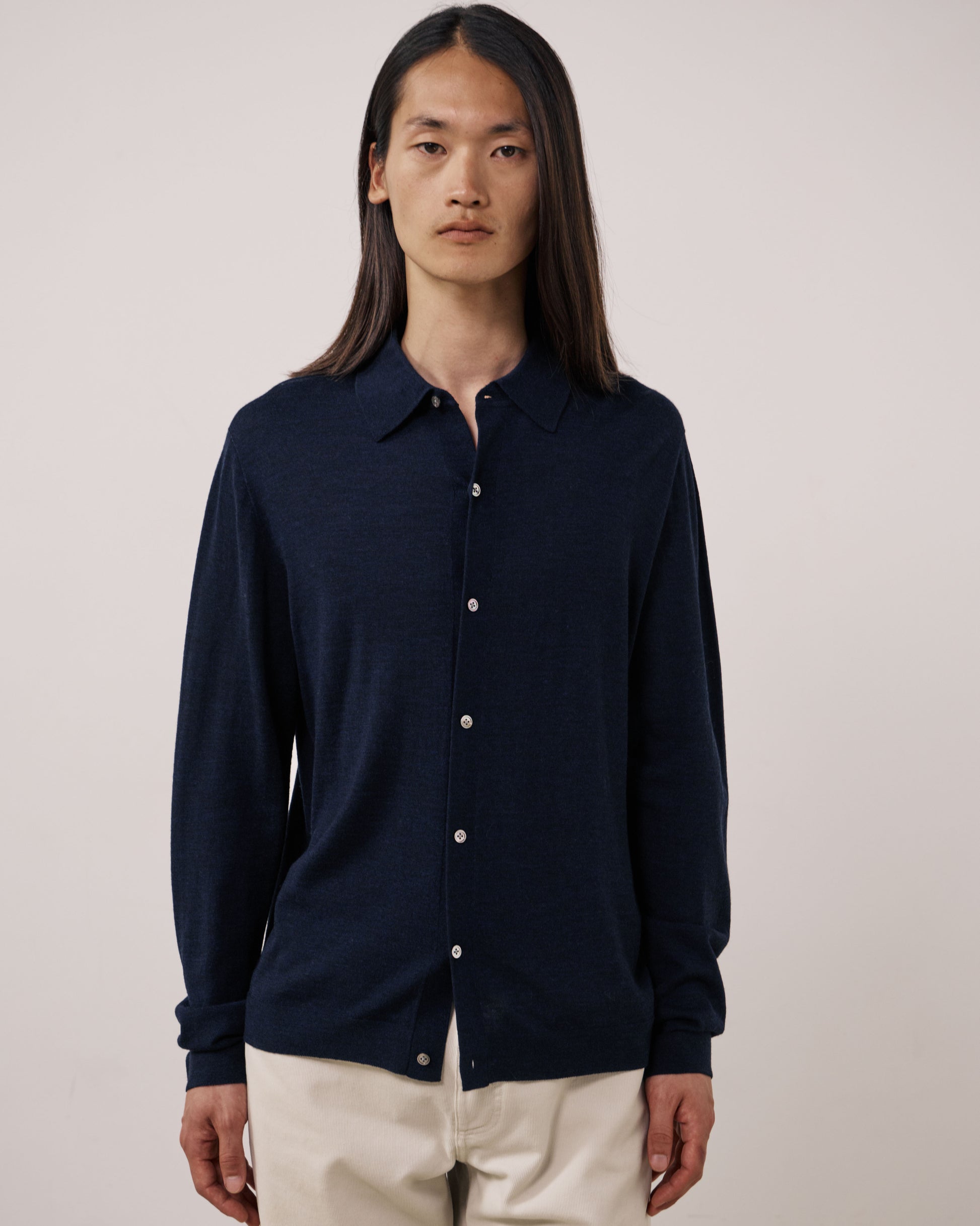 Pull Homme en Laine Extrafine Bleu Marine Merino Polo